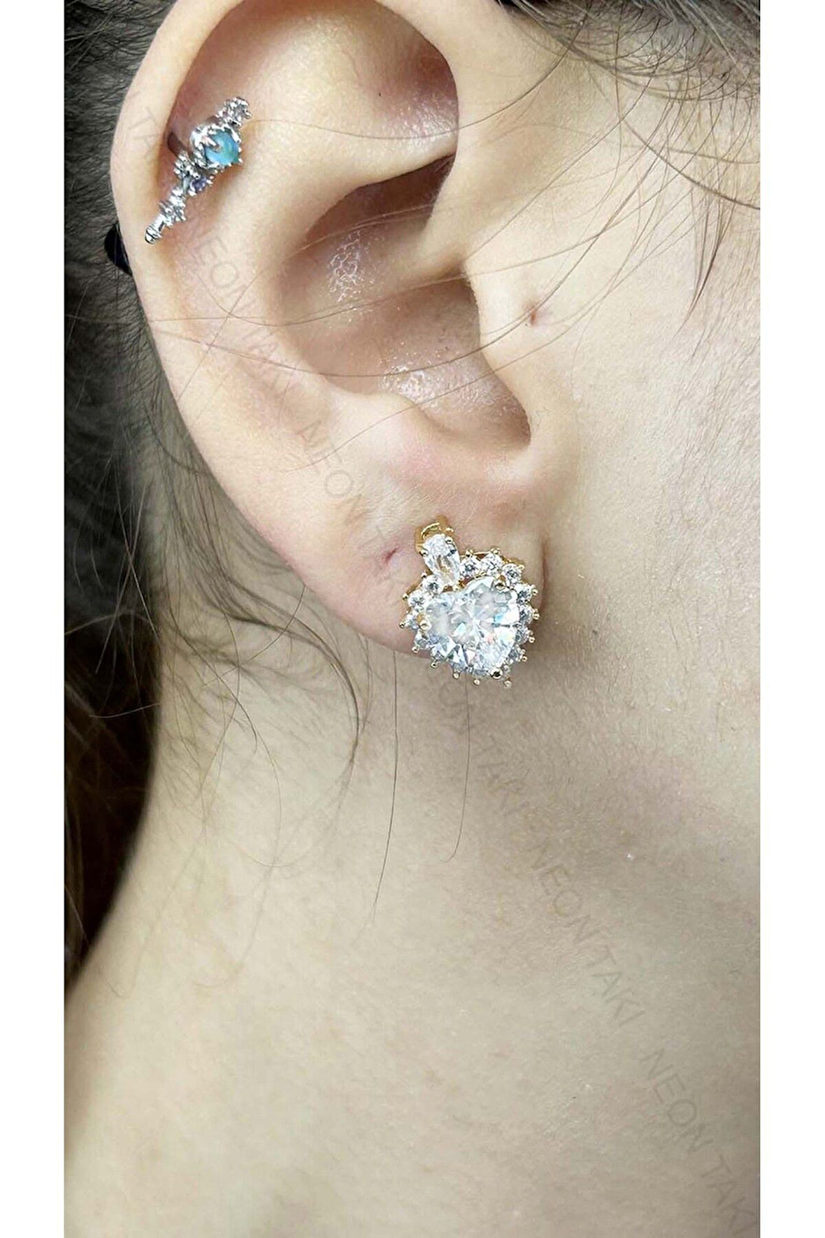 Zirkon Taşlı, Paslanmaz Çelik Küpe 39, Altın Renk