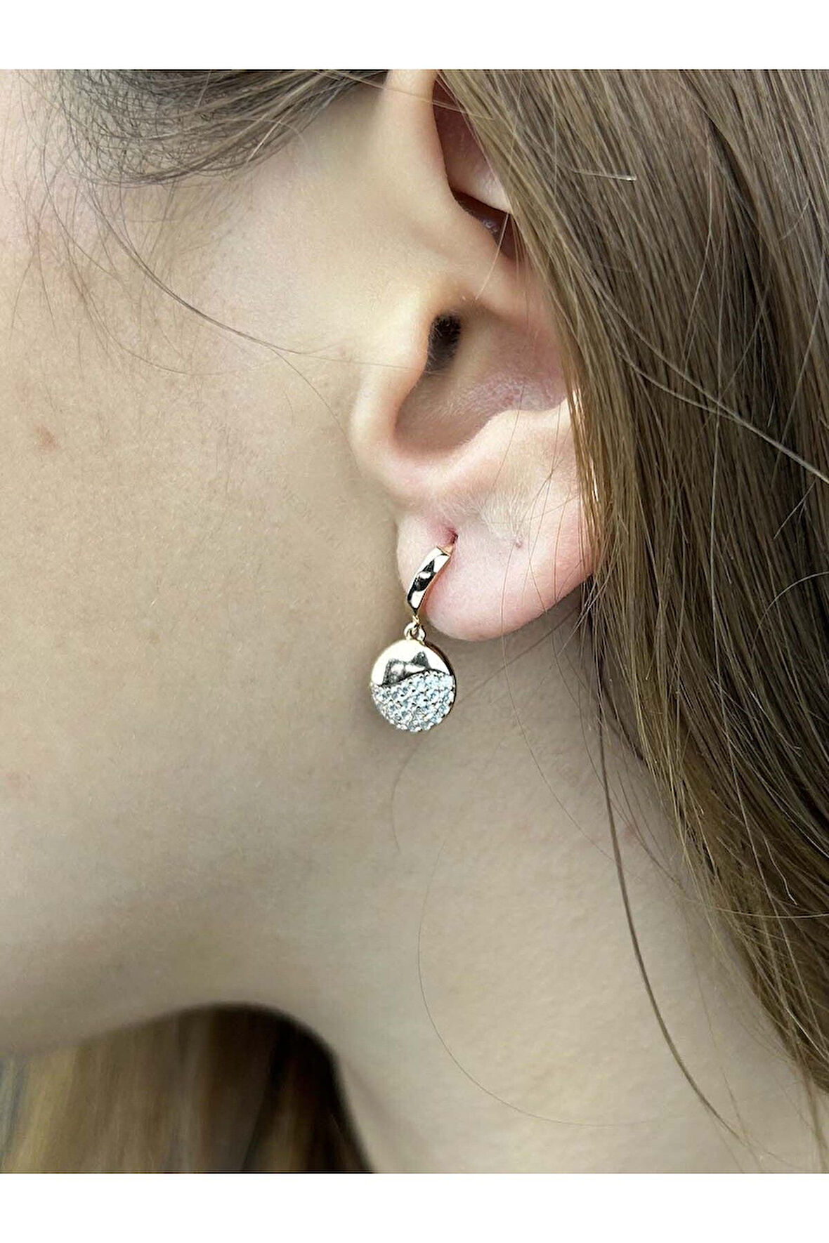 Zirkon Taşlı, Altın Kaplama Paslanmaz Küpe 237, Pembe (ROSE) Renk