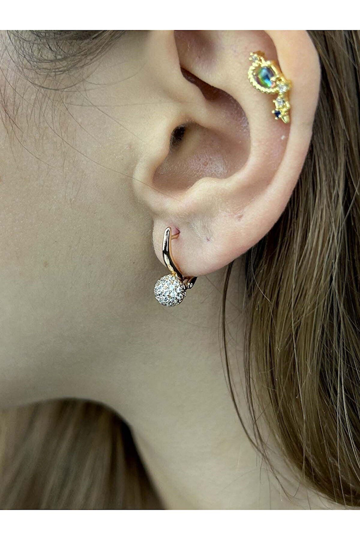 Zirkon Taşlı, Altın Kaplama Paslanmaz Küpe 241, Pembe (ROSE) Renk