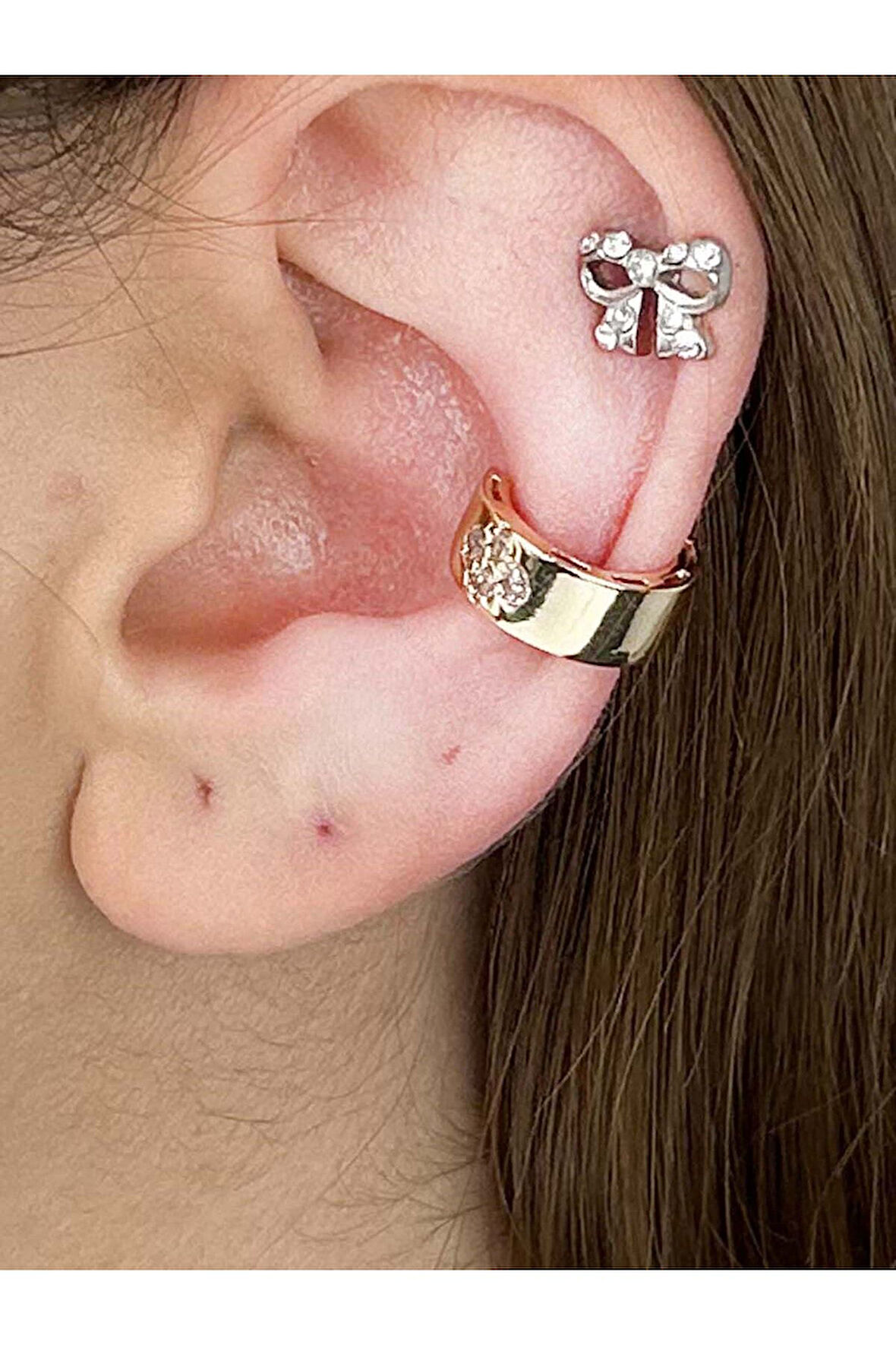 Zirkon Taşlı, Kulak Kıkırdak Bölgesi Küpe 329, Altın Renk