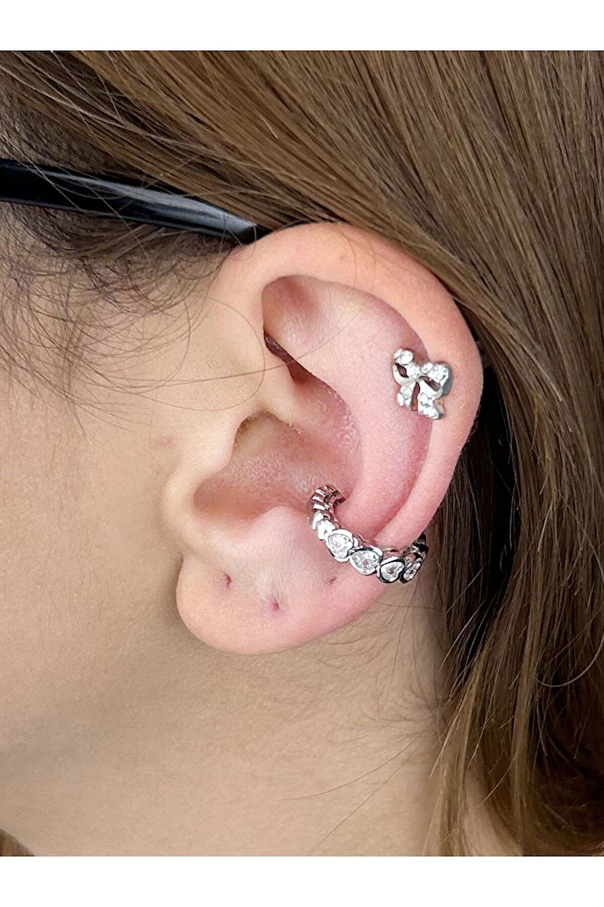 Zirkon Taşlı, Kulak Kıkırdak Bölgesi Küpe 380, Gümüş Renk