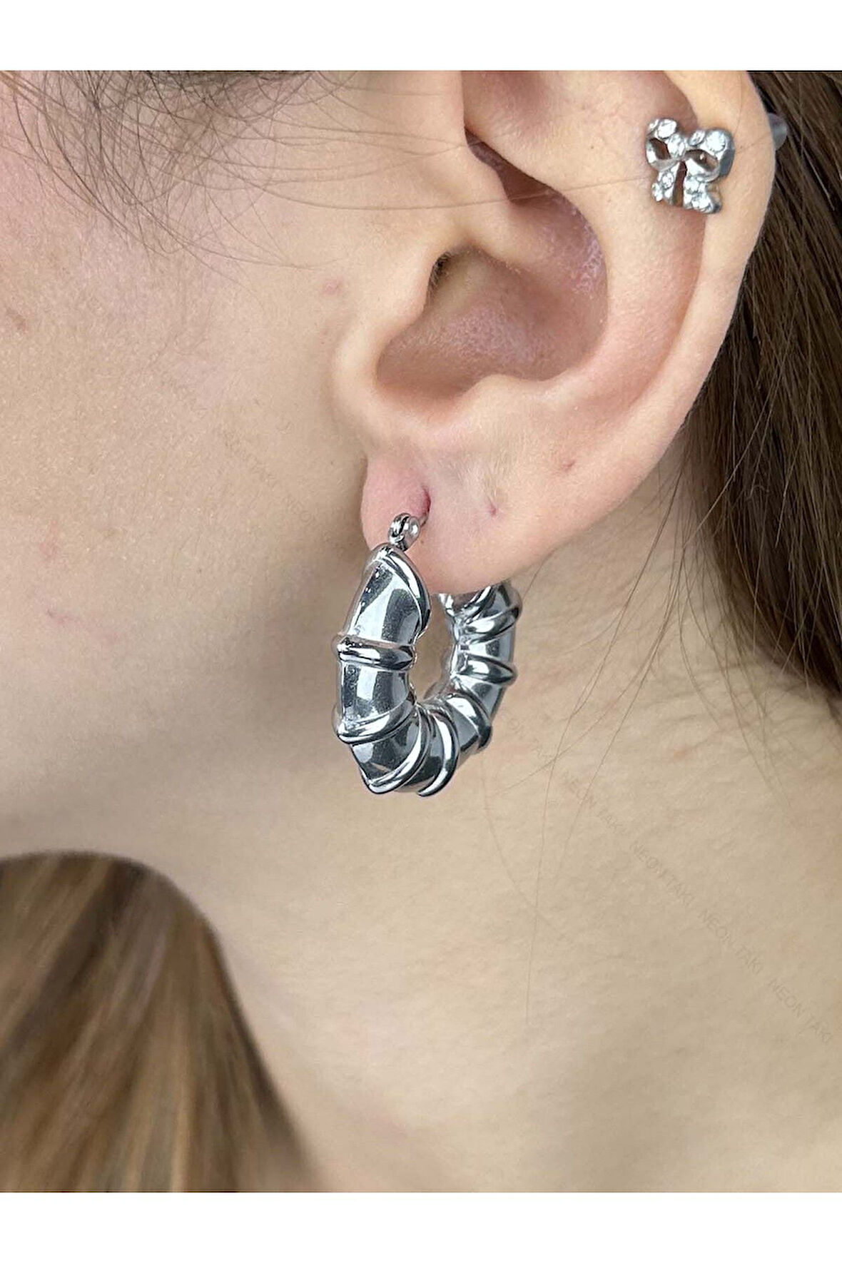 Halka Model, Paslanmaz Çelik Küpe 394, Gümüş Renk