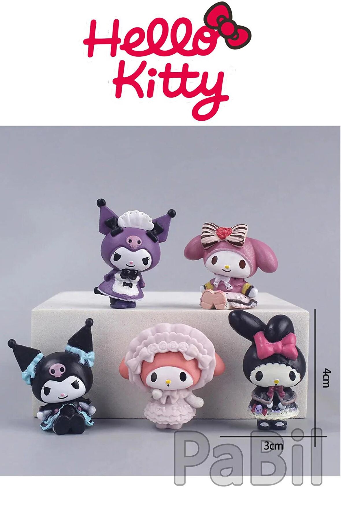 Hello Kitty Kuromi Anime 5 Li Figür Set 4 cm Oyuncak Pasta Süsü Hediyelik