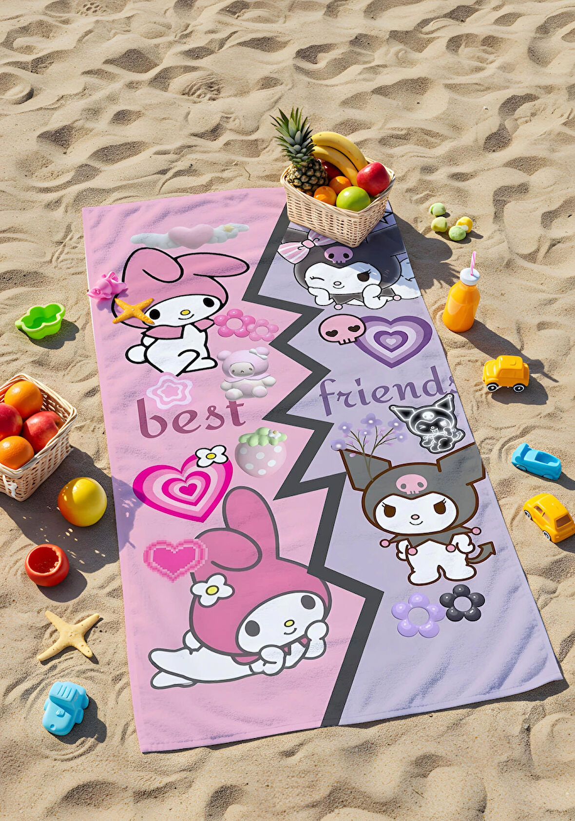 Kuromi Best Friends Plaj Havlusu – Sevimli ve Eğlenceli Tasarım