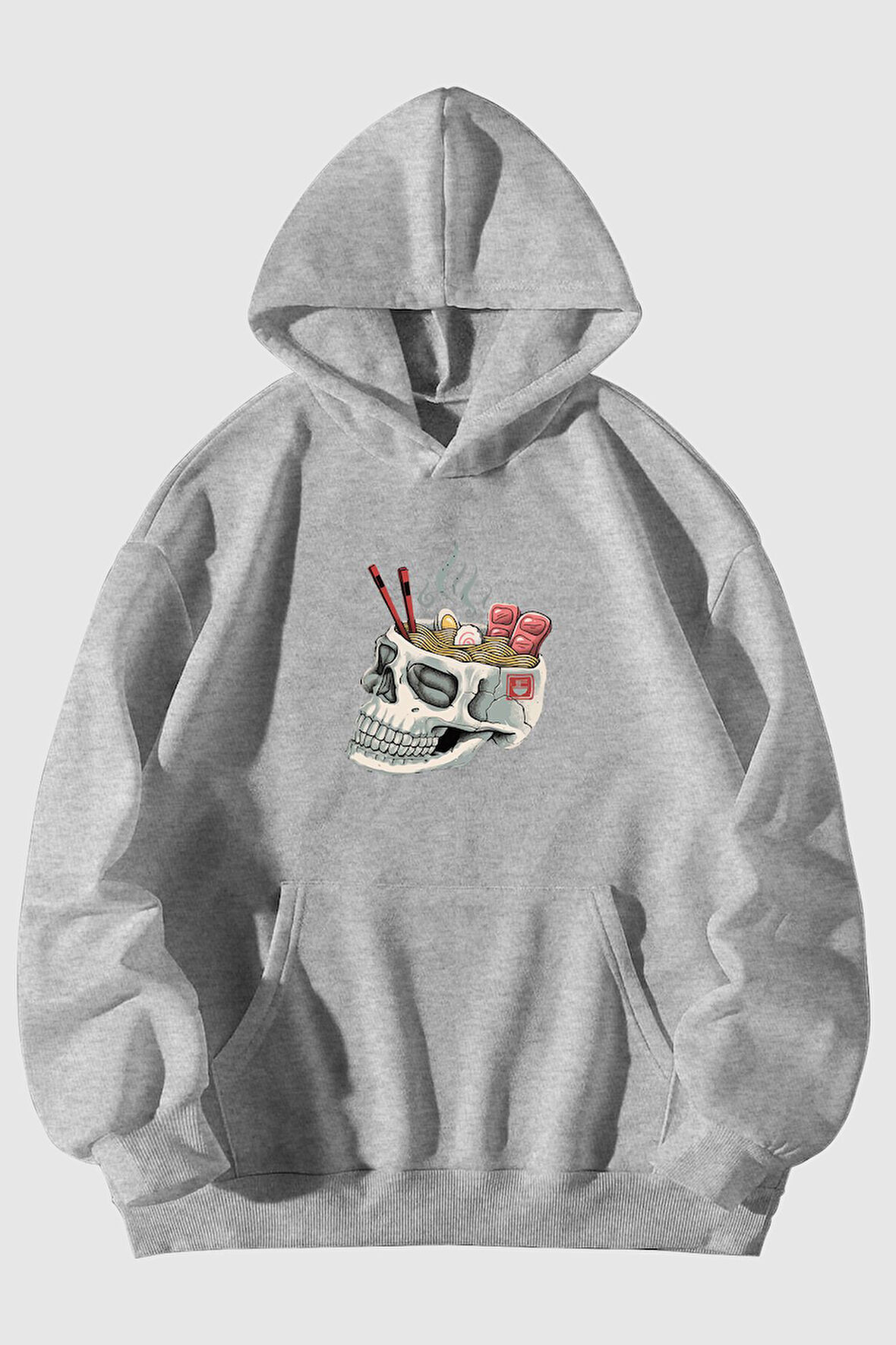 Kurukafa Ramen Baskılı Unisex Siyah Kanguru Cepli Kapüşonlu Sweatshirt Hoodie | M