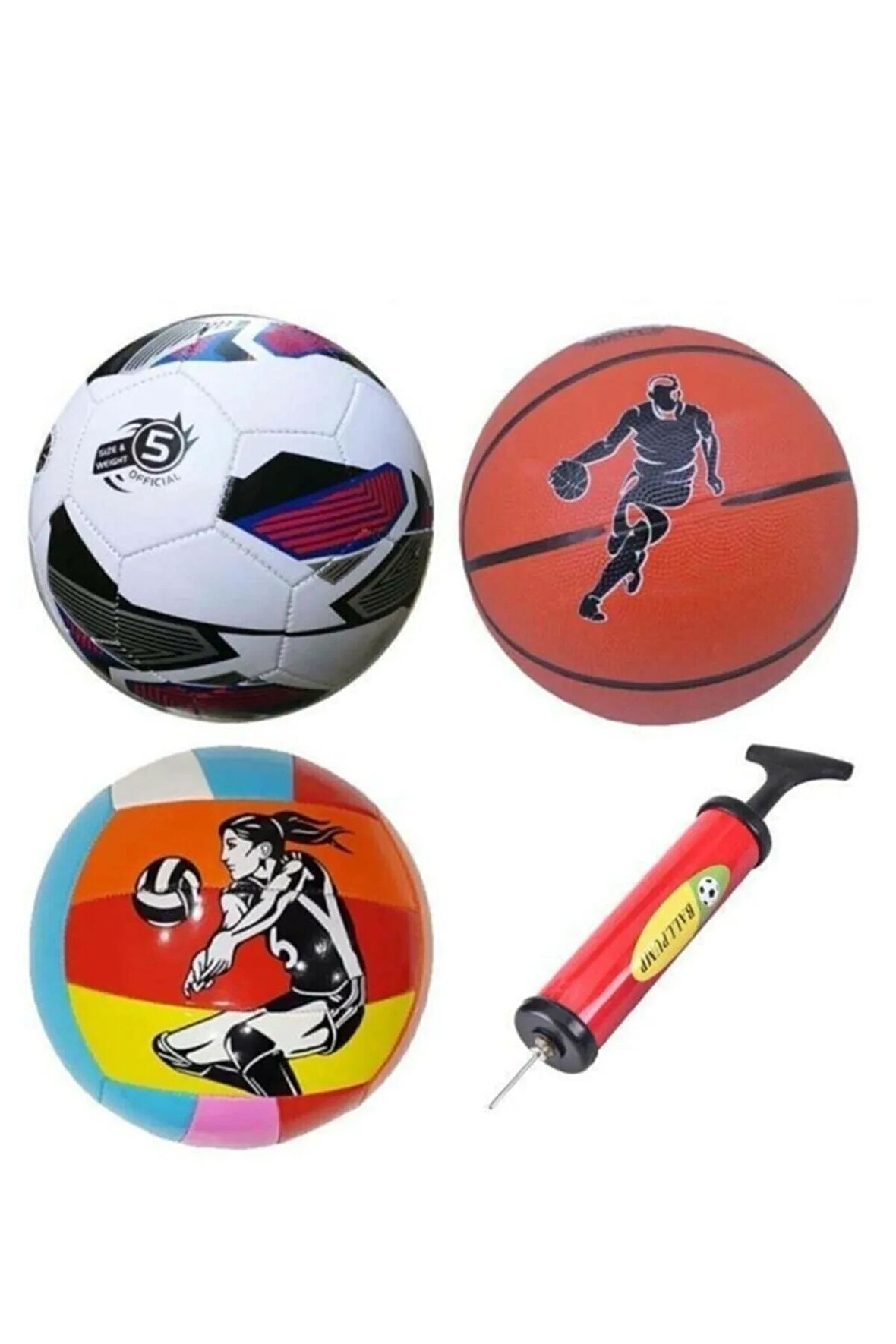 Futbol Topu Voleybol Topu Basketbol Topu Seti + Pompa