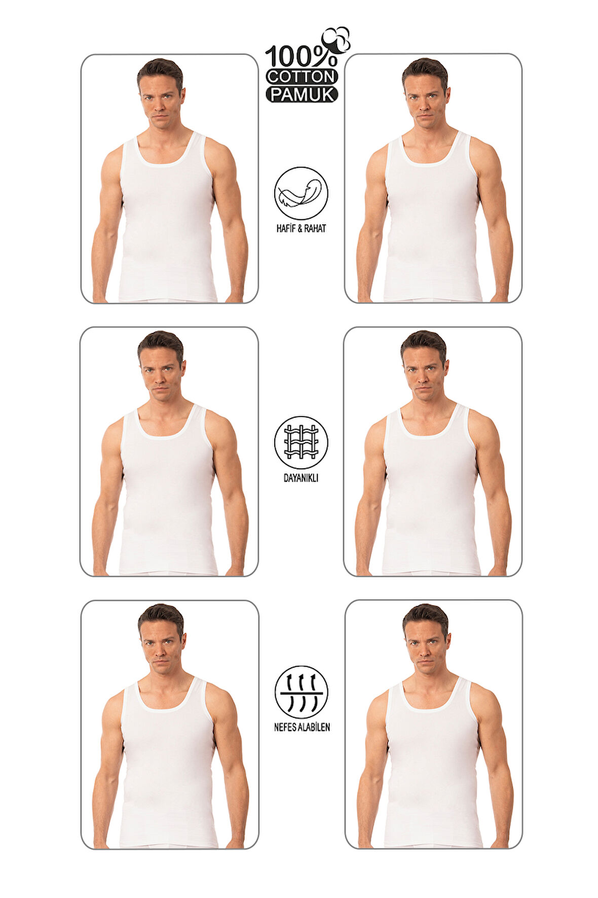 Özkan Underwear Özkan 0050 6'lı Paket Erkek %100 Pamuklu Penye Süprem Kalın Askılı Atlet