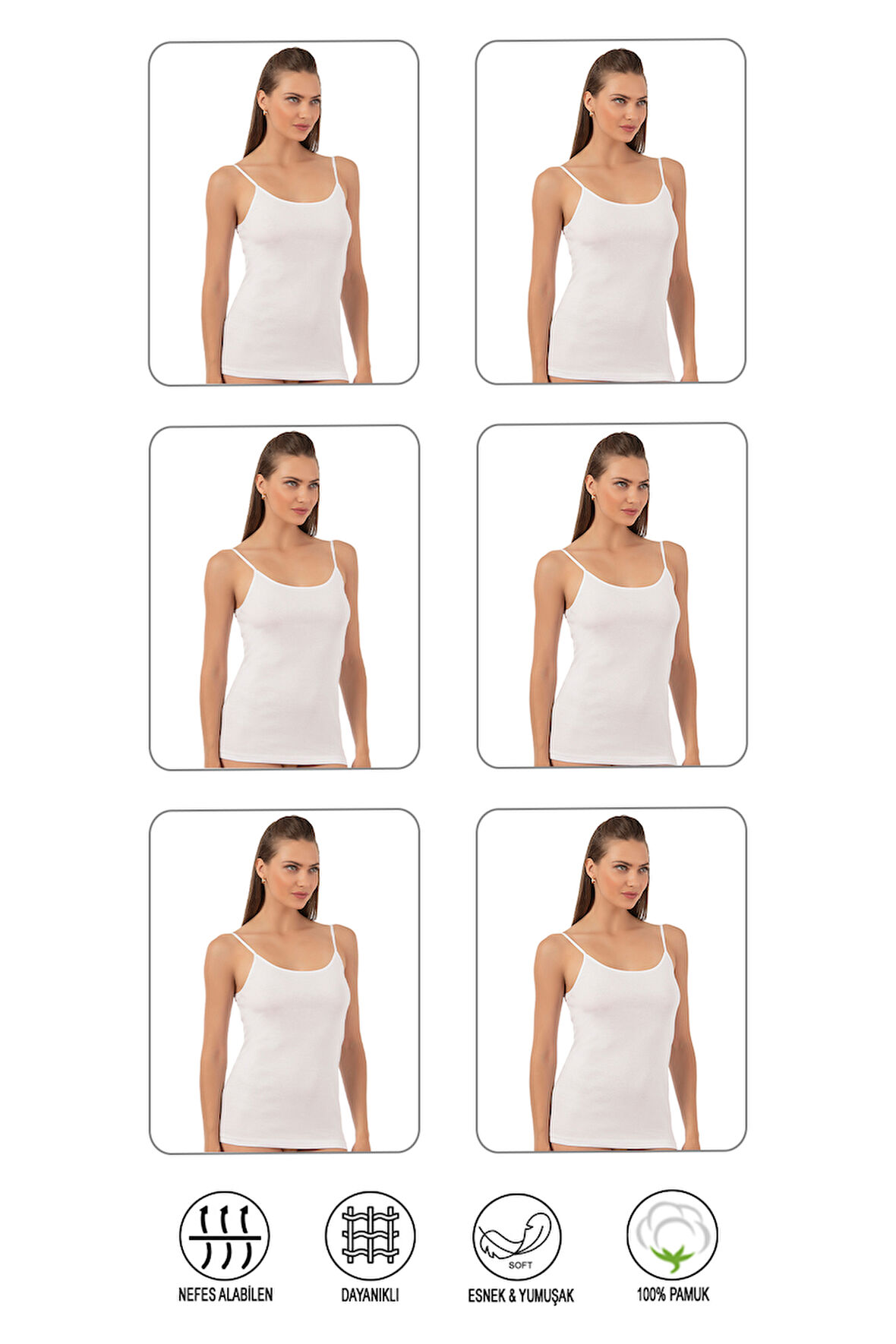 Özkan 0107 6'lı Paket Kadın %100 Pamuklu Ribana Esnek Rahat İp Askılı Örme Atlet