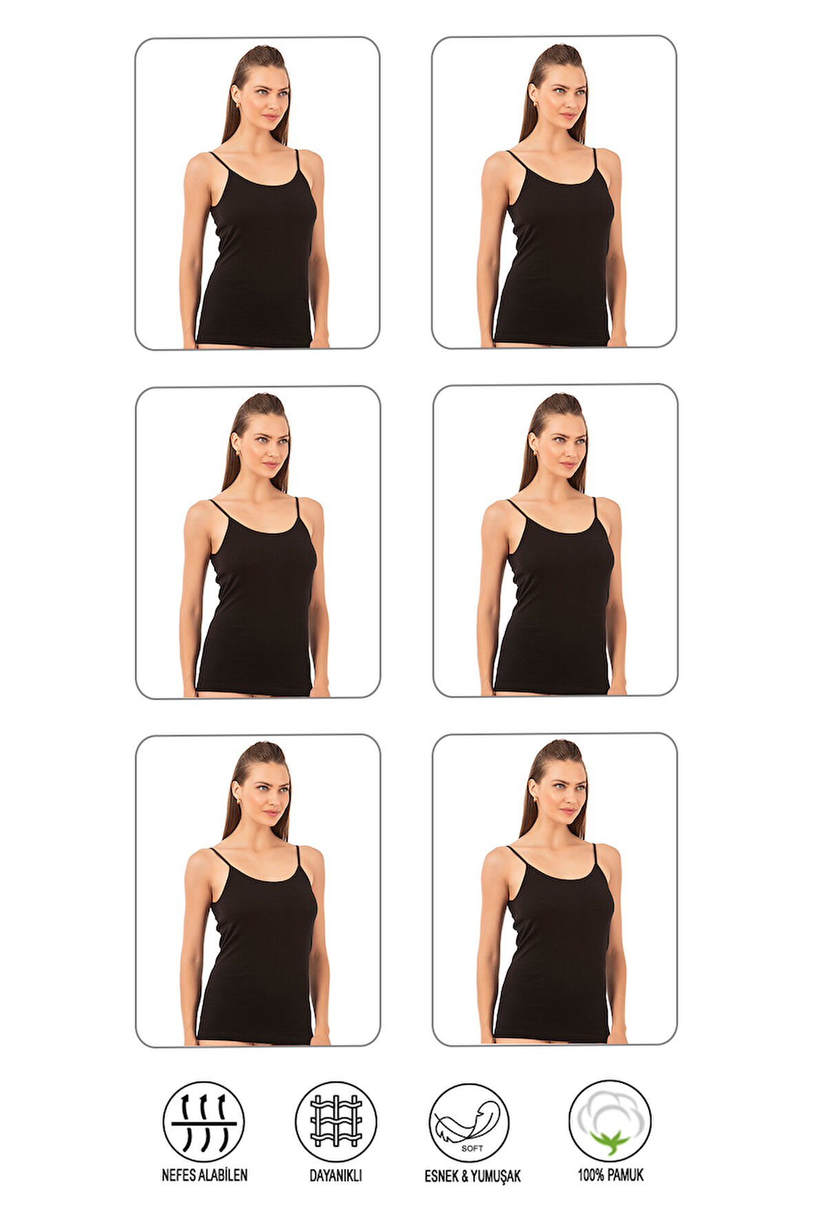 Özkan 0107 6'lı Paket Kadın %100 Pamuklu Ribana Esnek Rahat İp Askılı Örme Atlet