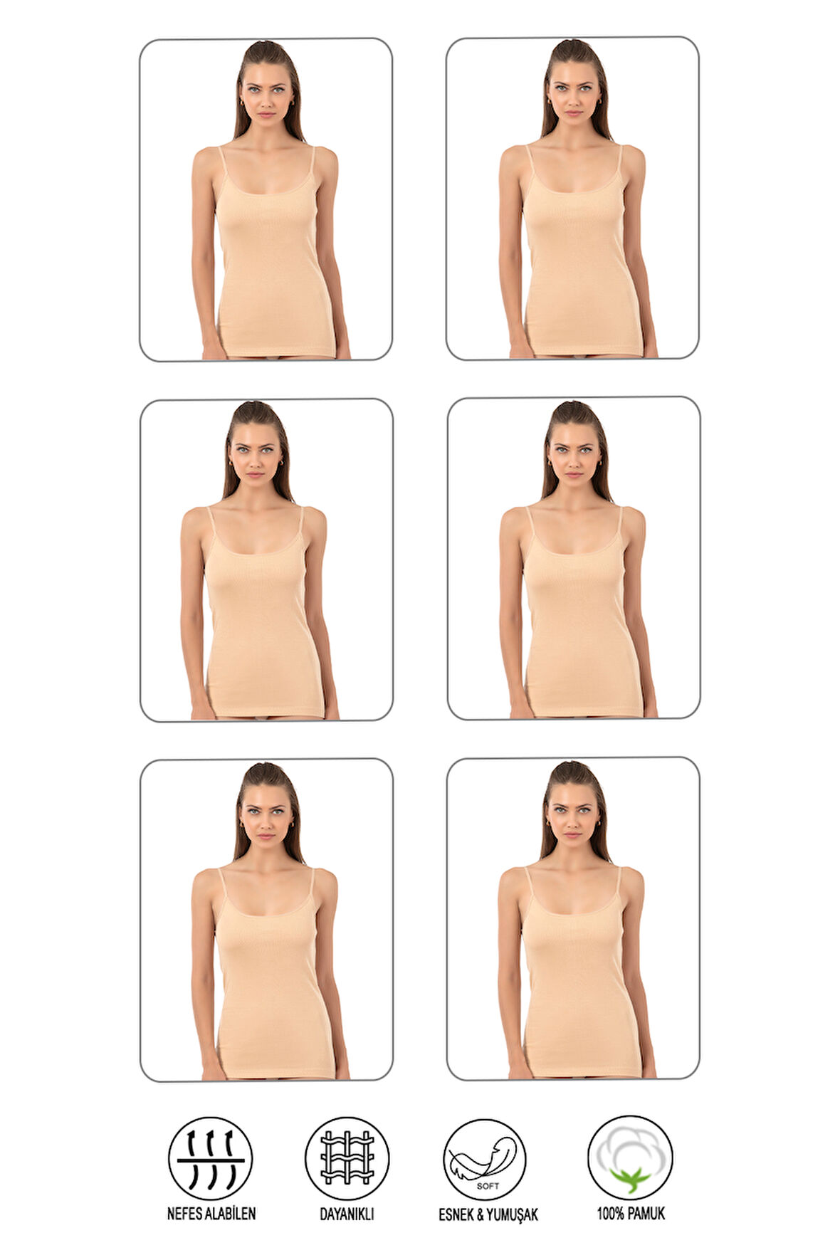 Özkan 0107 6'lı Paket Kadın %100 Pamuklu Ribana Esnek Rahat İp Askılı Örme Atlet