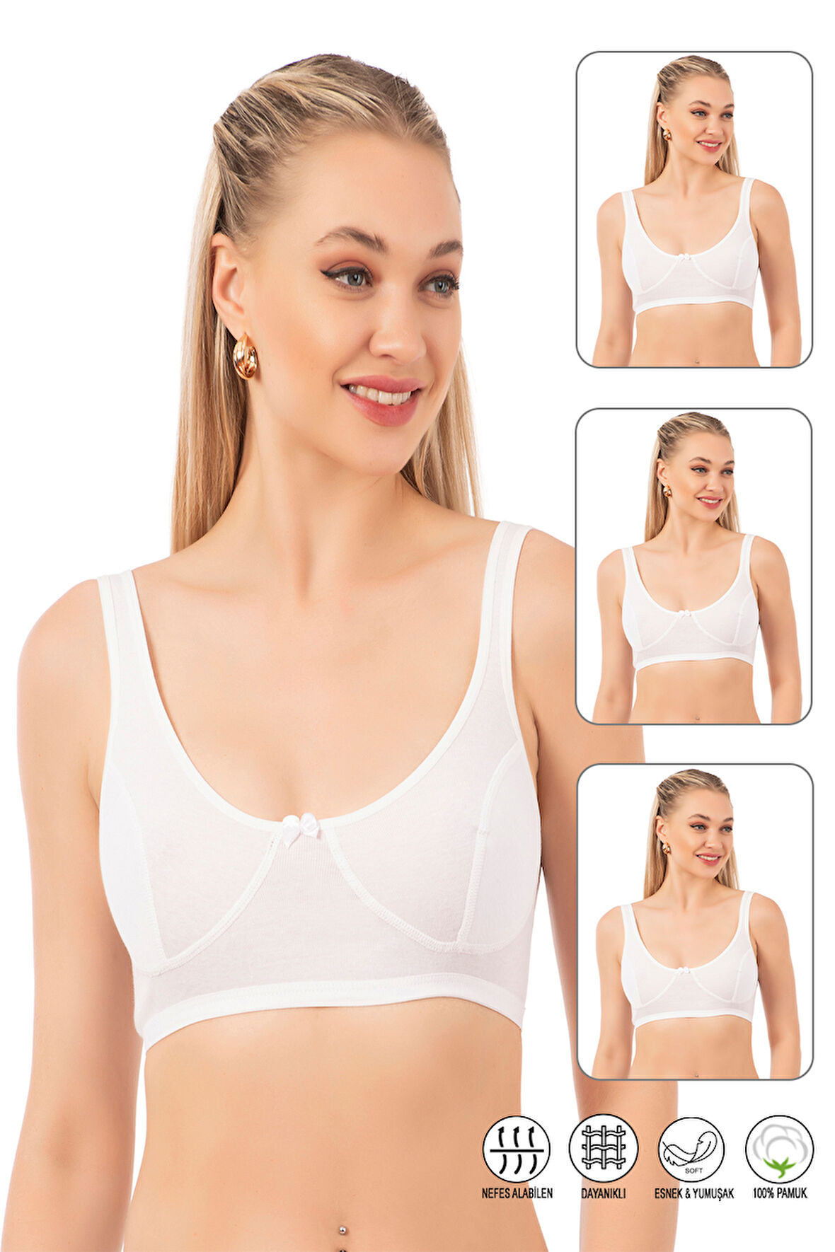 Özkan 0564 3'lü Paket Kadın Pamuklu Ribana Boş Kap Desteksiz Telsiz Balensiz Kalın Askılı Yarım Atlet Sütyen