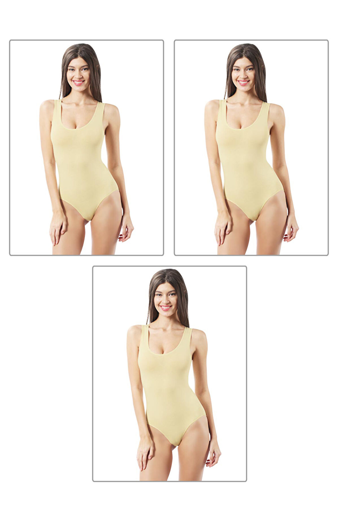 Özkan 0602 3'lü Paket Kadın Pamuklu Kalın Askılı Kancalı Çıtlıtlı Body