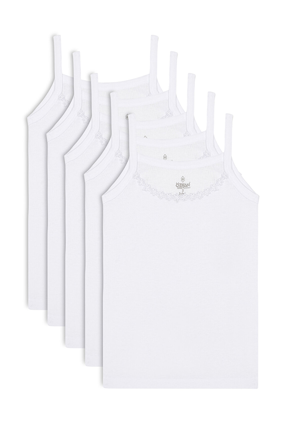Özkan 0805 5'li Paket Kız Çocuk Ribana %100 Pamuklu Esnek Rahat İp Askılı Yakası Brode Papatya Detaylı Atlet