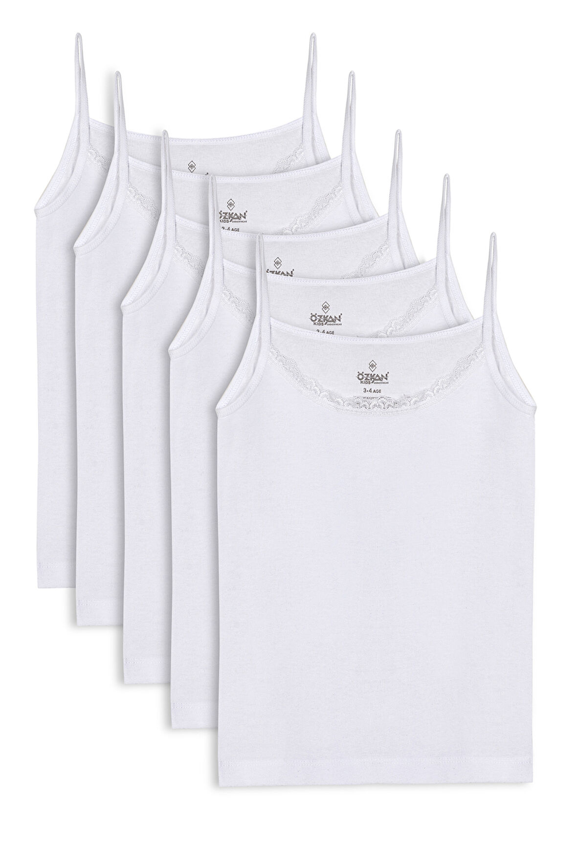 Özkan 0806 5'li Paket Kız Çocuk %100 Pamuklu Ribana Esnek Rahat Yakası Dantelli İp Askılı Atlet