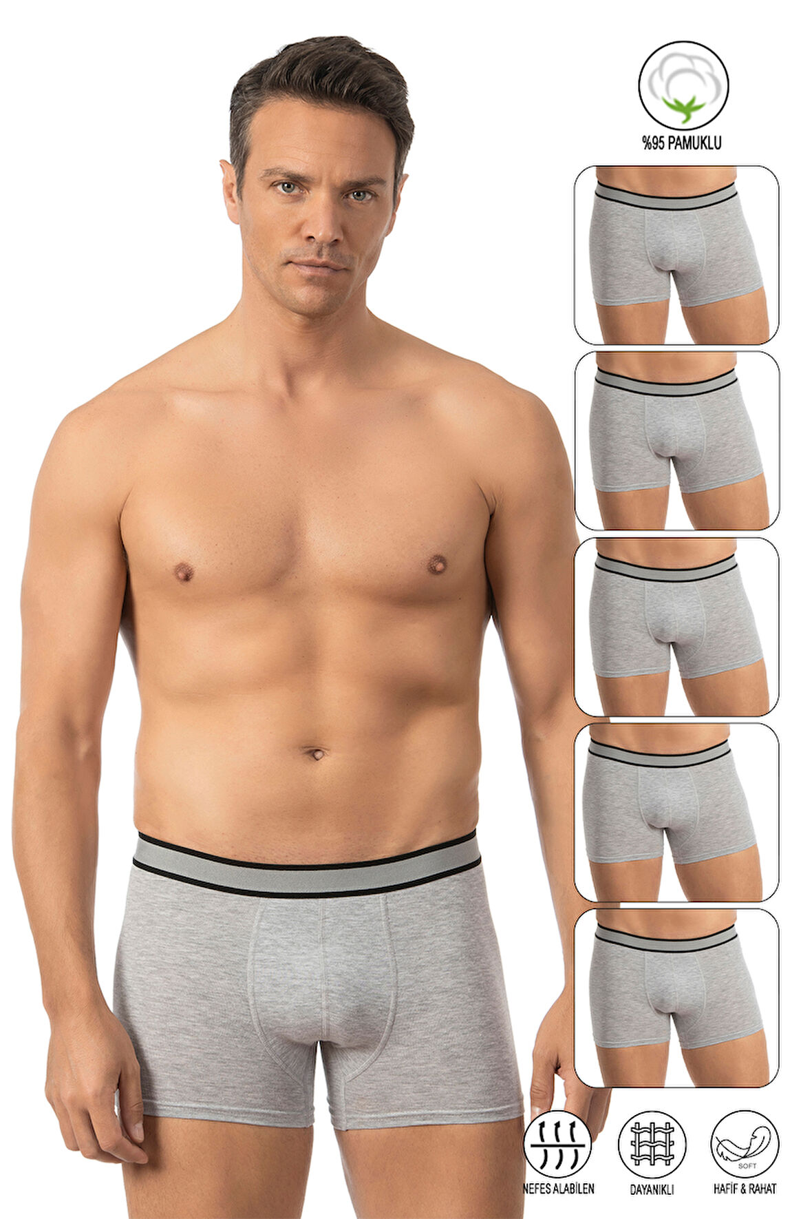 Özkan 11226 5'li Paket Erkek %95 Pamuklu Likralı Süprem Kumaş Esnek Rahat Boxer Şort