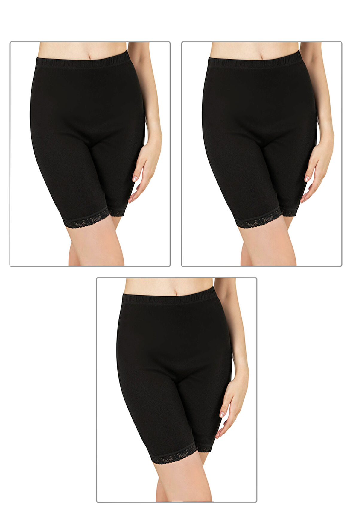 Özkan 0114 3'lü Paket Kadın Pamuklu Ağlı Model Ribana Esnek Rahat Kalıp Yumuşak Paçalı Diz Üstü Kısa Tayt