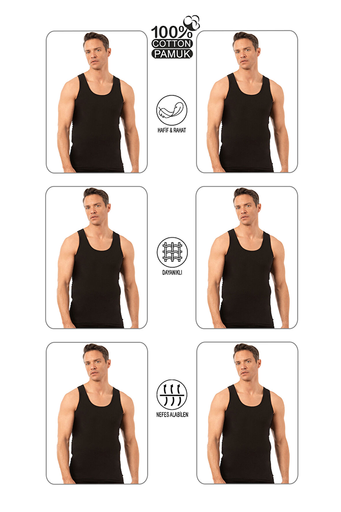 Özkan Underwear Özkan 0050 6'lı Paket Erkek %100 Pamuklu Penye Süprem Kalın Askılı Atlet