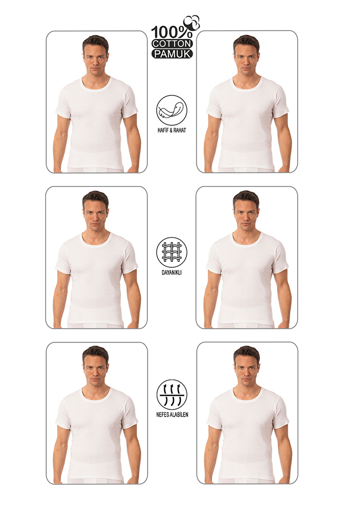 Özkan 0059 6'lı Paket Erkek %100 Pamuklu Süprem Kumaş Açık Yaka Yarım Kol Atlet Fanila