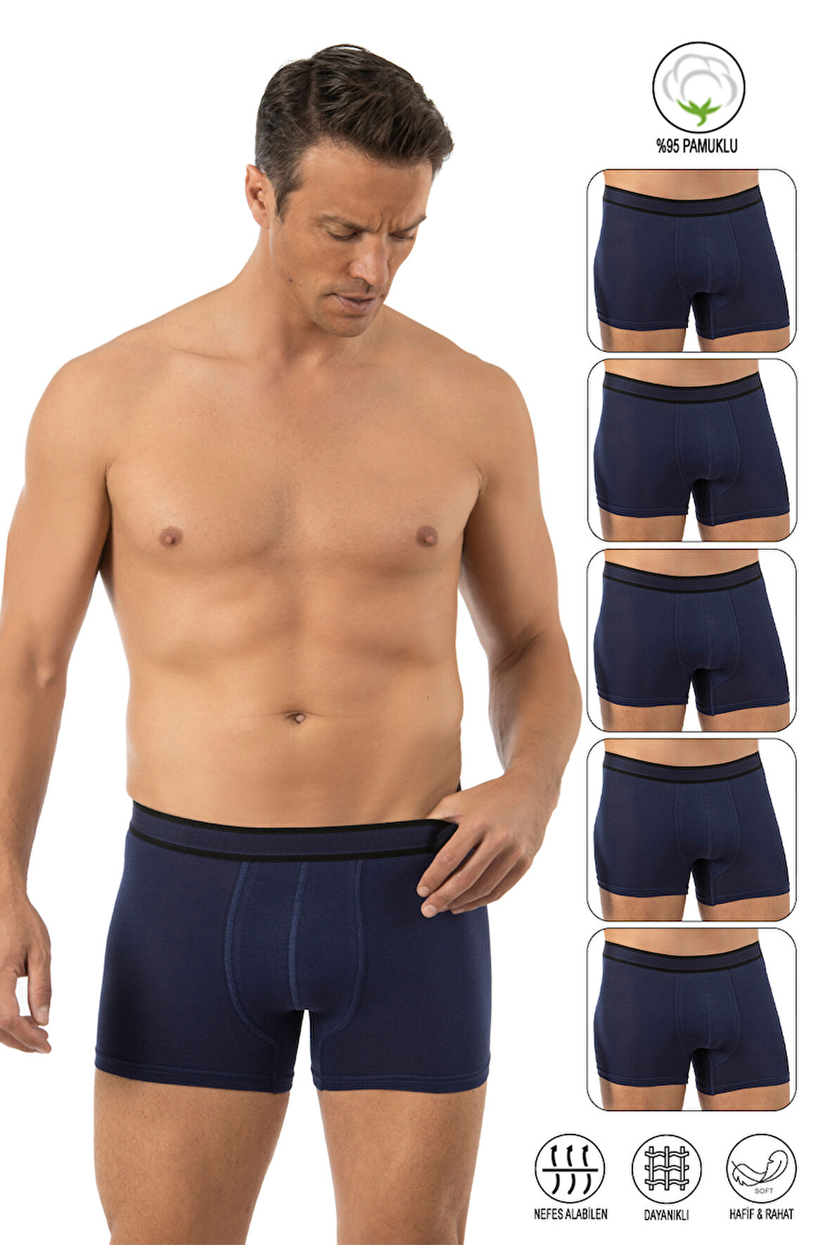 Özkan 11226 5'li Paket Erkek %95 Pamuklu Likralı Süprem Kumaş Esnek Rahat Boxer Şort