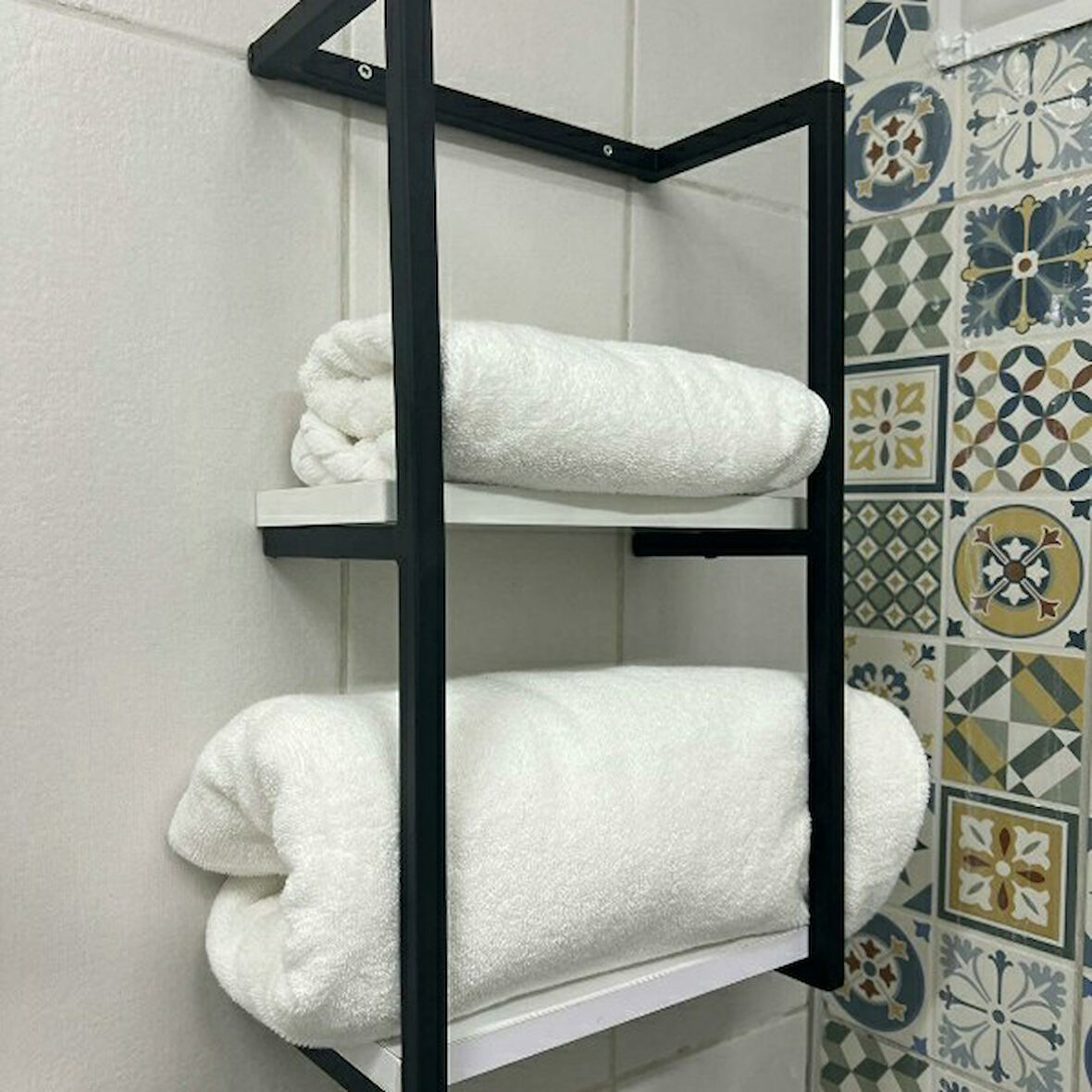 Açelya Metal Raf Organizer Ve Havluluk Askısı beyaz raf