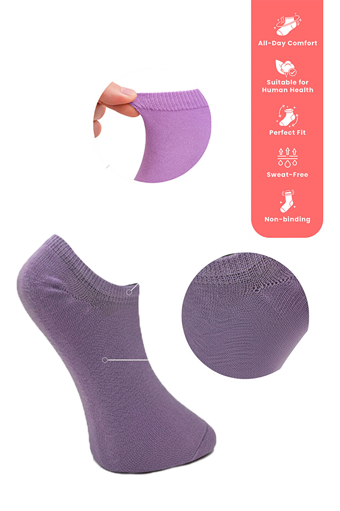 Nisanca %100 Pamuk Birinci Kalite Penye Çorap Seti -Kadın 5'li Patik Çorap Seti