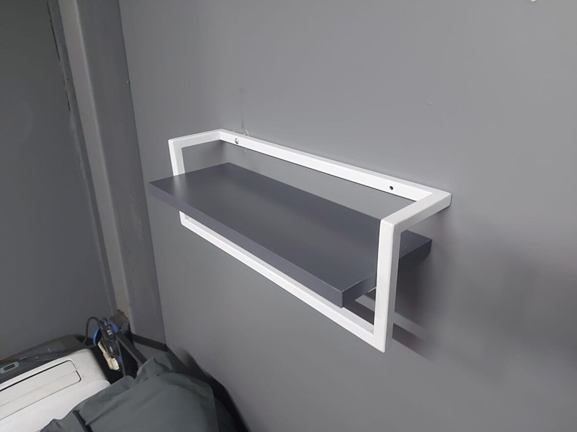 Lyla Concept Defne Banyo Ahşap Raflı Beyaz Metal Havlu Şal Askılk