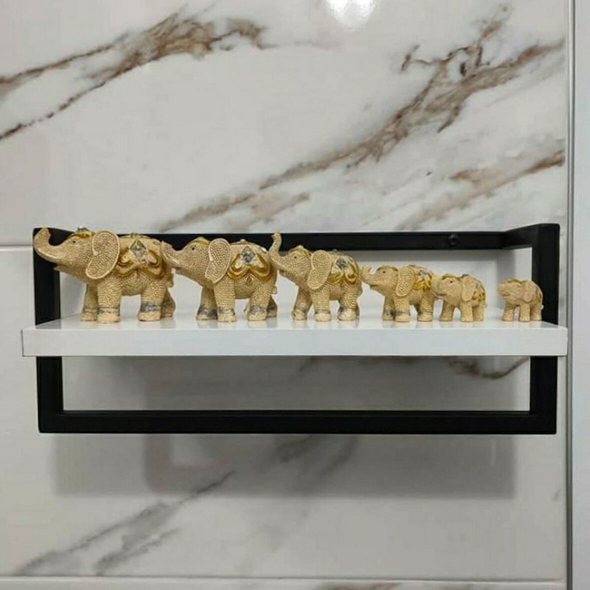 Defne raf havluluk siyah metal beyaz raf