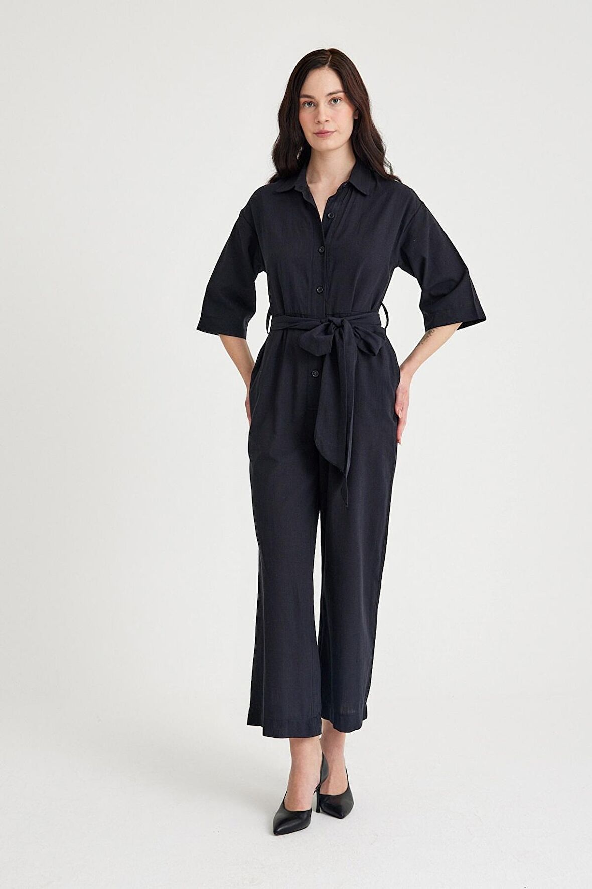 Barbora Keten Günlük Tulum Elbise Ln22siyahi1