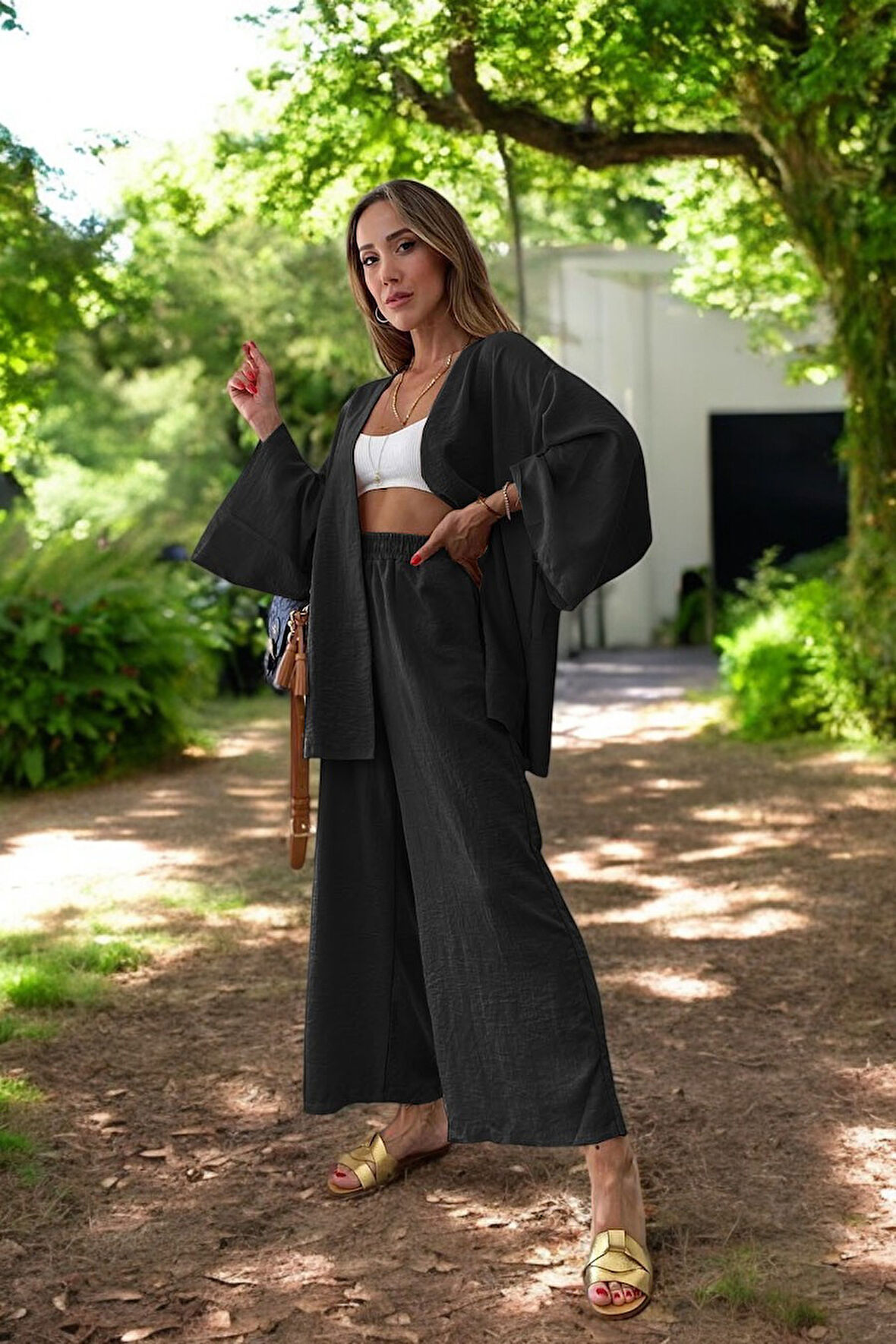 Yazlık Kimono Salaş İkili Keten Takım