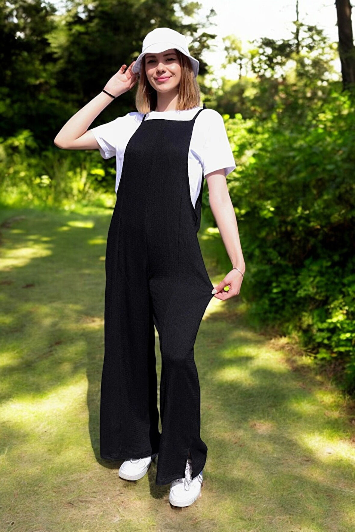 Yazlık Askılı Rahat Keten Tulum