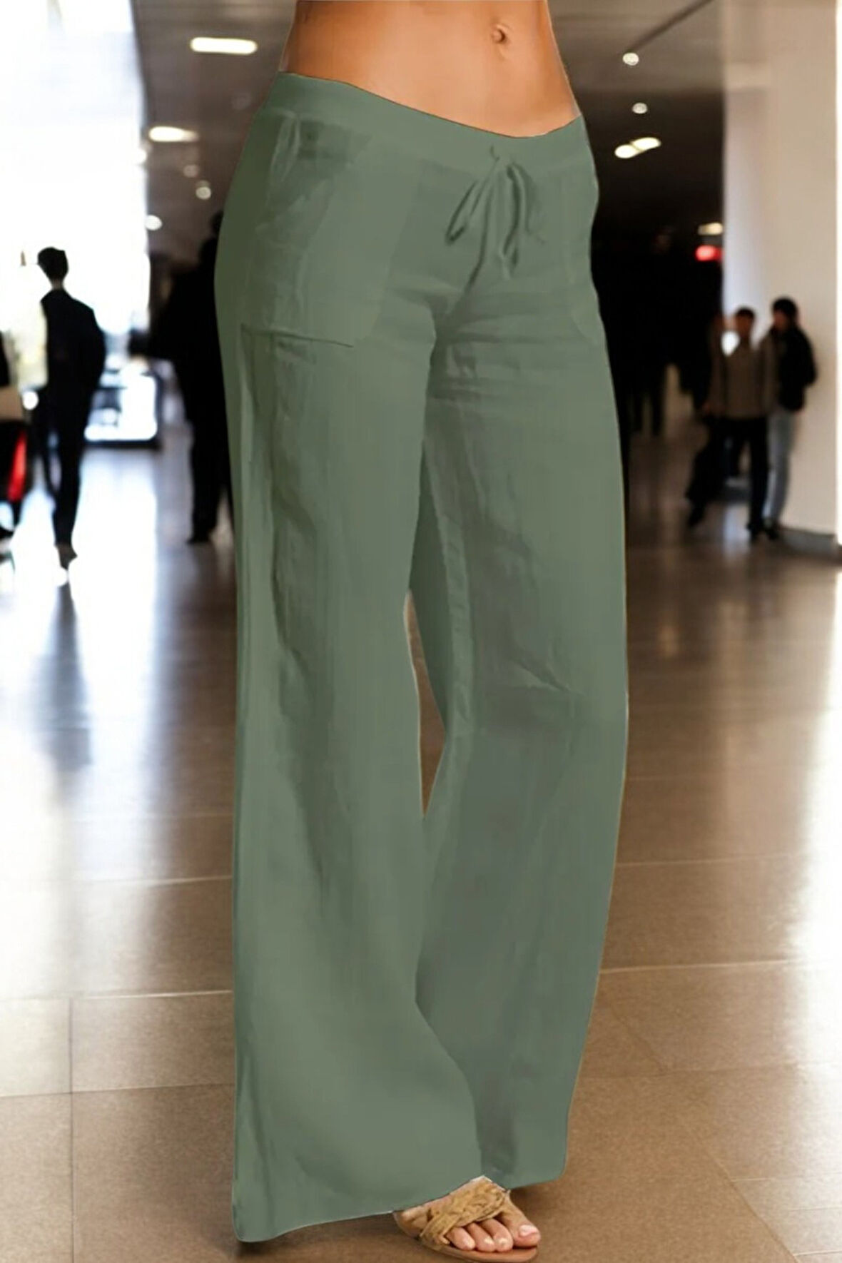 Yazlık Rahat Kesim Kadın Keten Pantolon