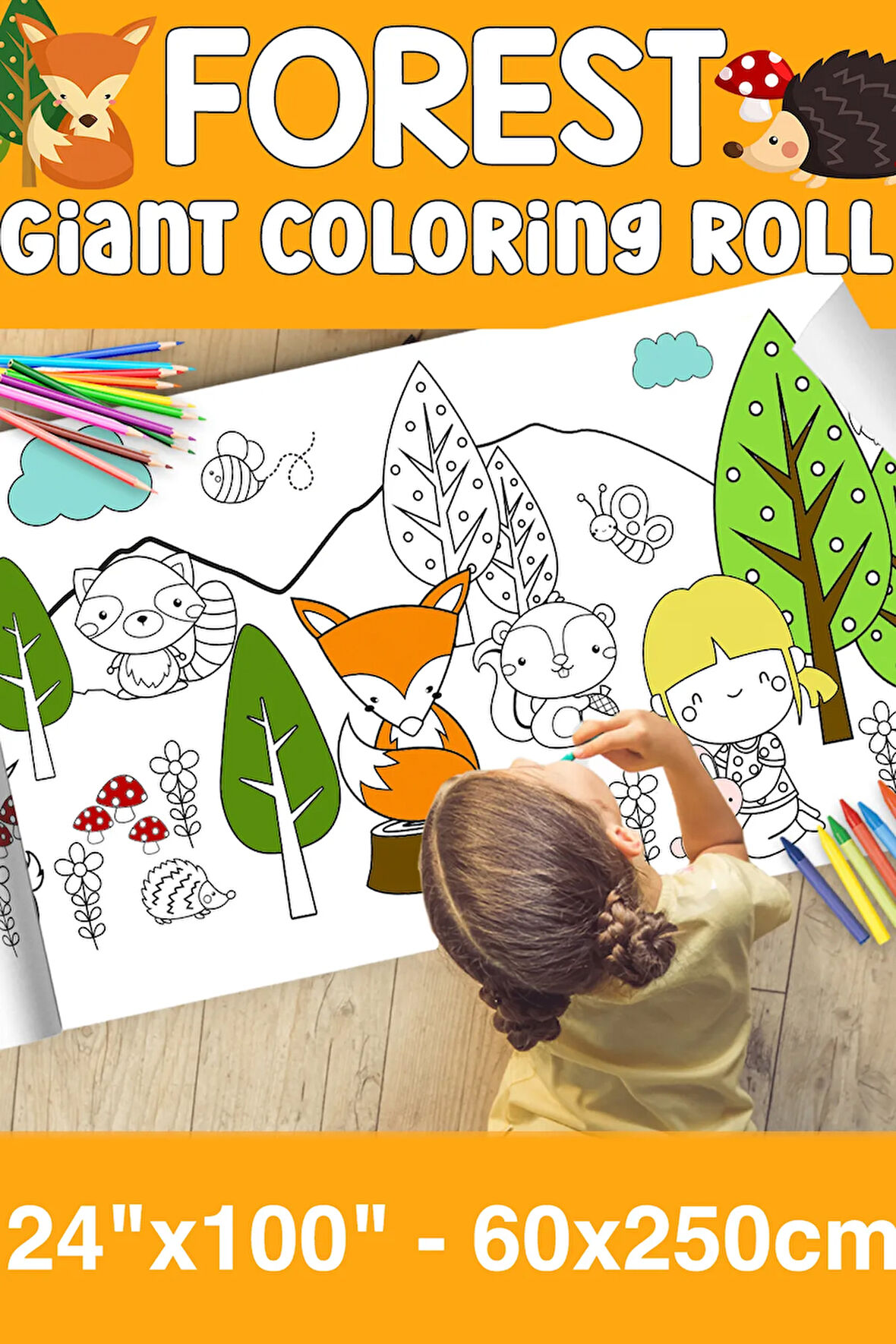 Orman Dev Boy Boyama Kağıdı - Forest Kids Coloring Roll - Giant Painting Paper Roll for Kids