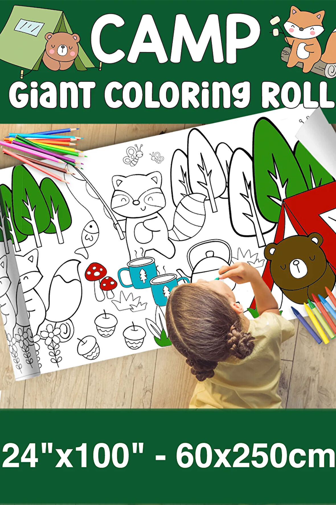 Kamp Dev Boy Boyama Kağıdı - Farm Kids Coloring Roll - Giant Painting Paper Roll for Kids