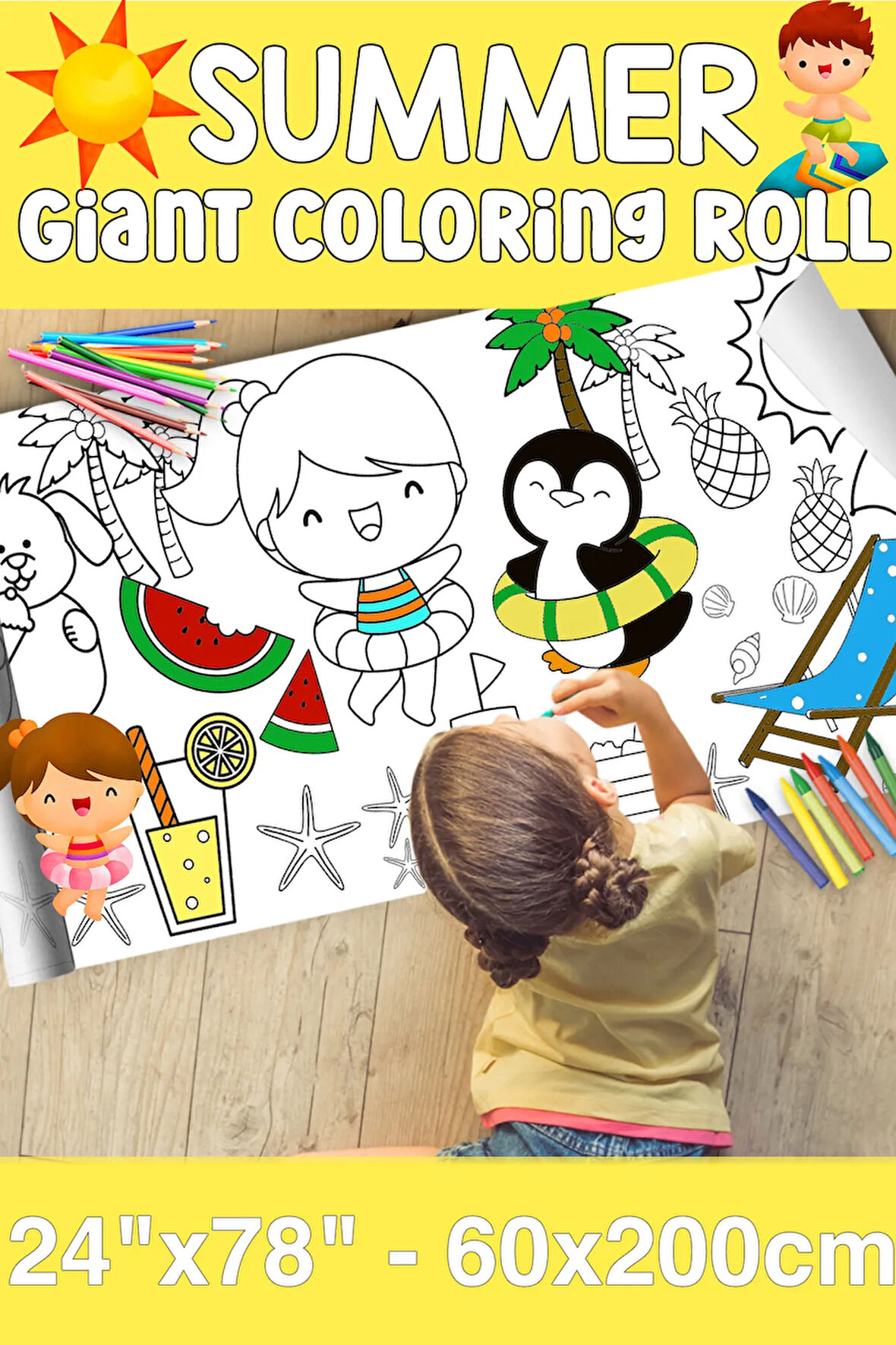 Yaz Dev Boy Boyama Kağıdı - Farm Kids Coloring Roll - Giant Painting Paper Roll for Kids