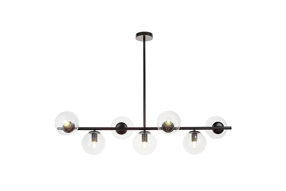 Yedili Yatay Şeffaf Camlı Sıralı Siyah Kasalı Avize(uzatılıp kısaltılabilir)