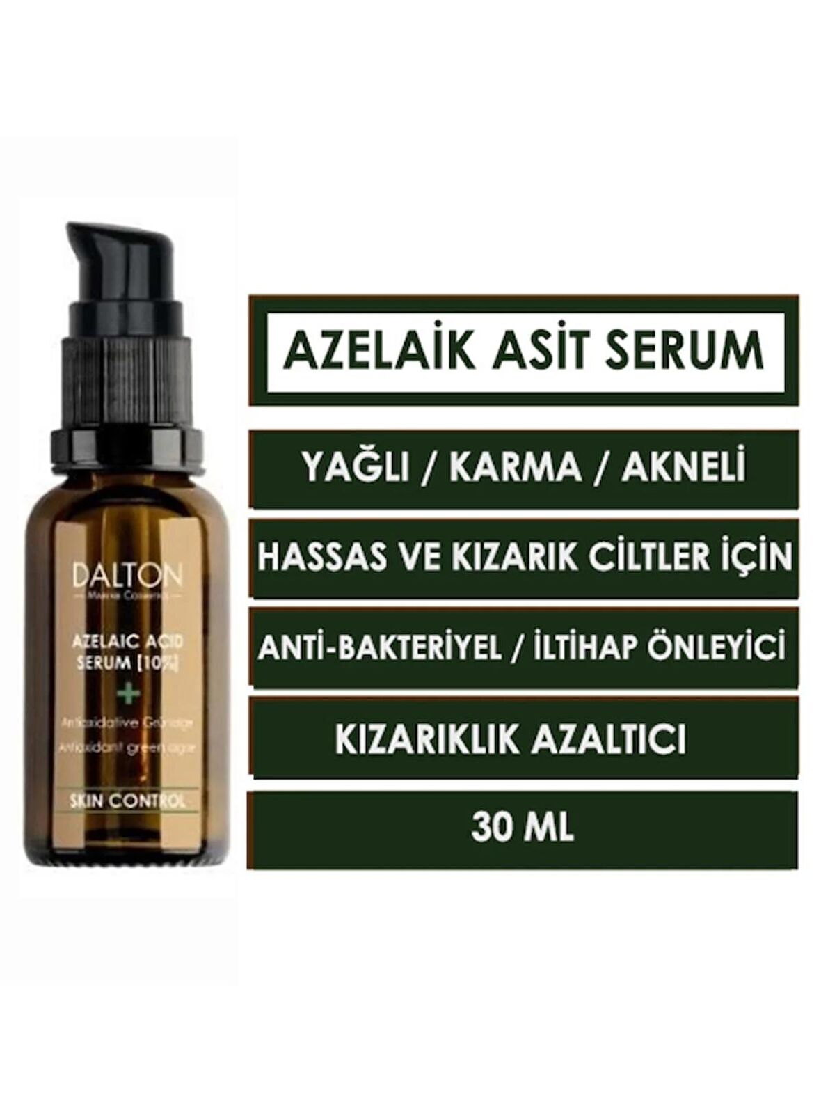 Akneli Kızarık Ciltler İçin İltihap Önleyici Kızarıklık Azaltıcı Azelaik Asit Serum