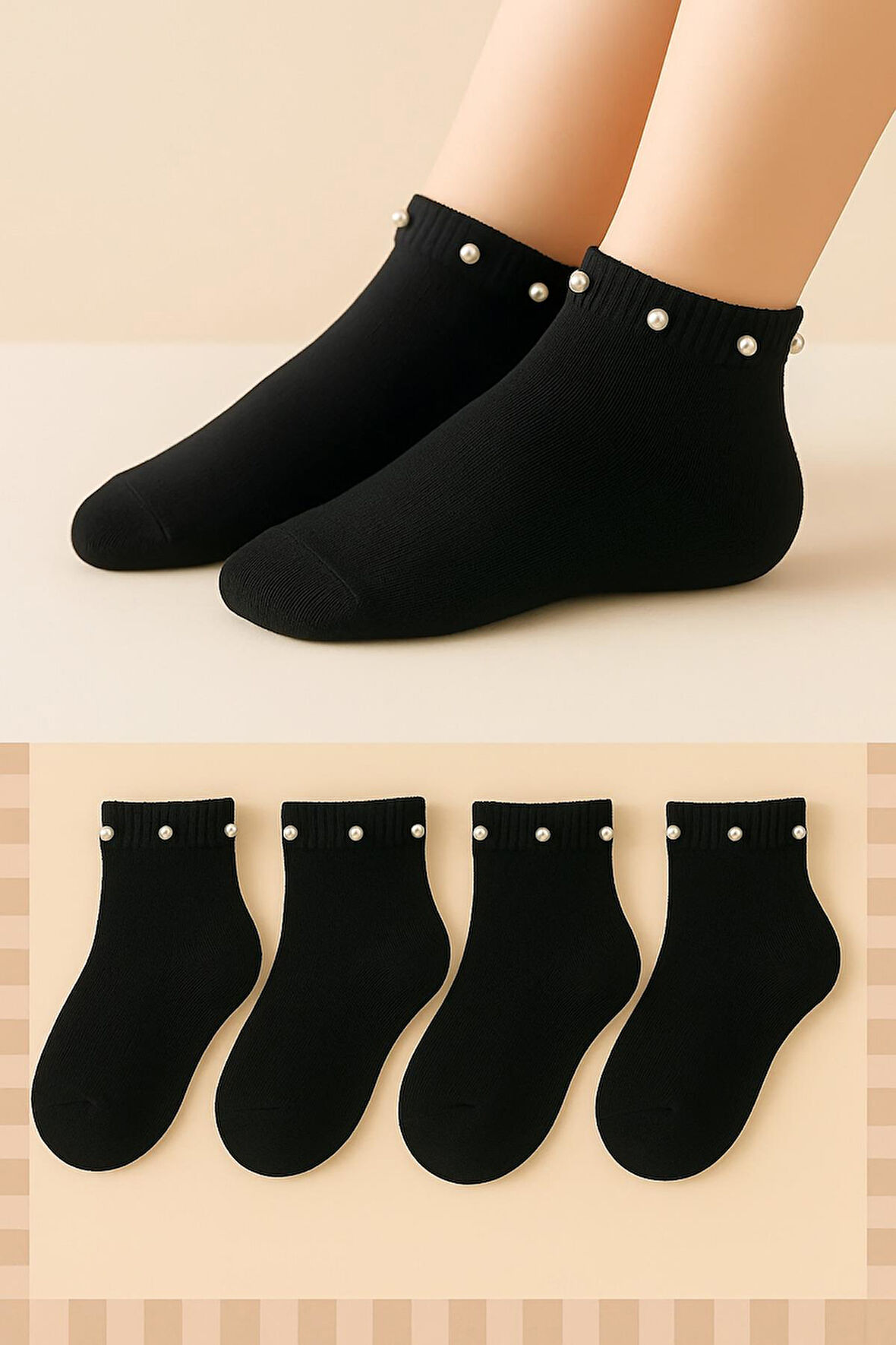 4 Çift Aksesuarlı Dikişsiz Kız Çocuk Patik Çorap