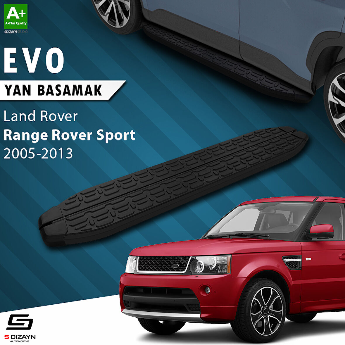 S-Dizayn Land Rover Range Rover Sport Evo Siyah Yan Basamak 183 Cm 2005-2013 A+ Kalite