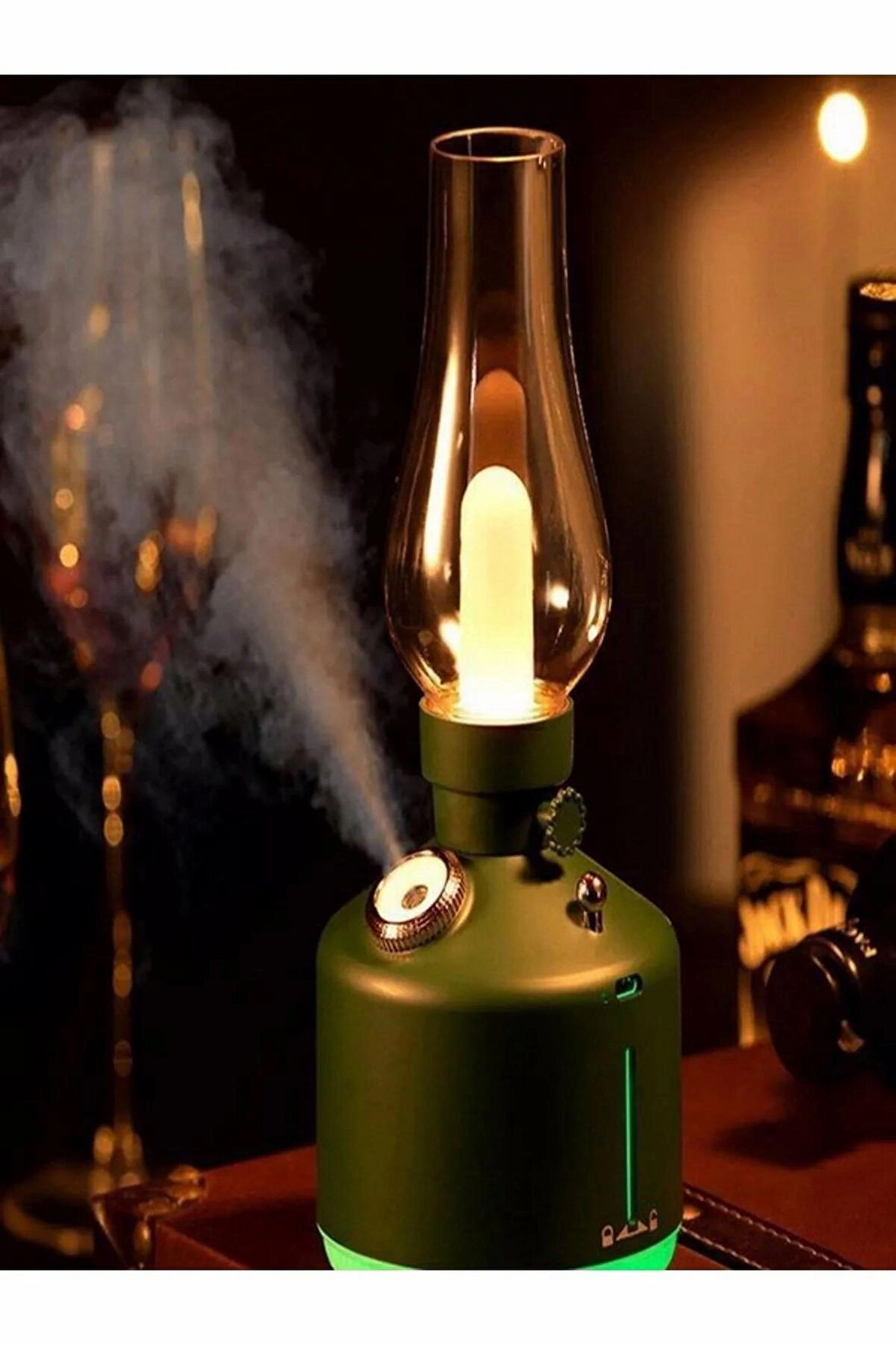 LA-0621 Haki Vintage Şarjlı Gece Lambası & Hava Nemlendirici Buhar Makinesi 280ml
