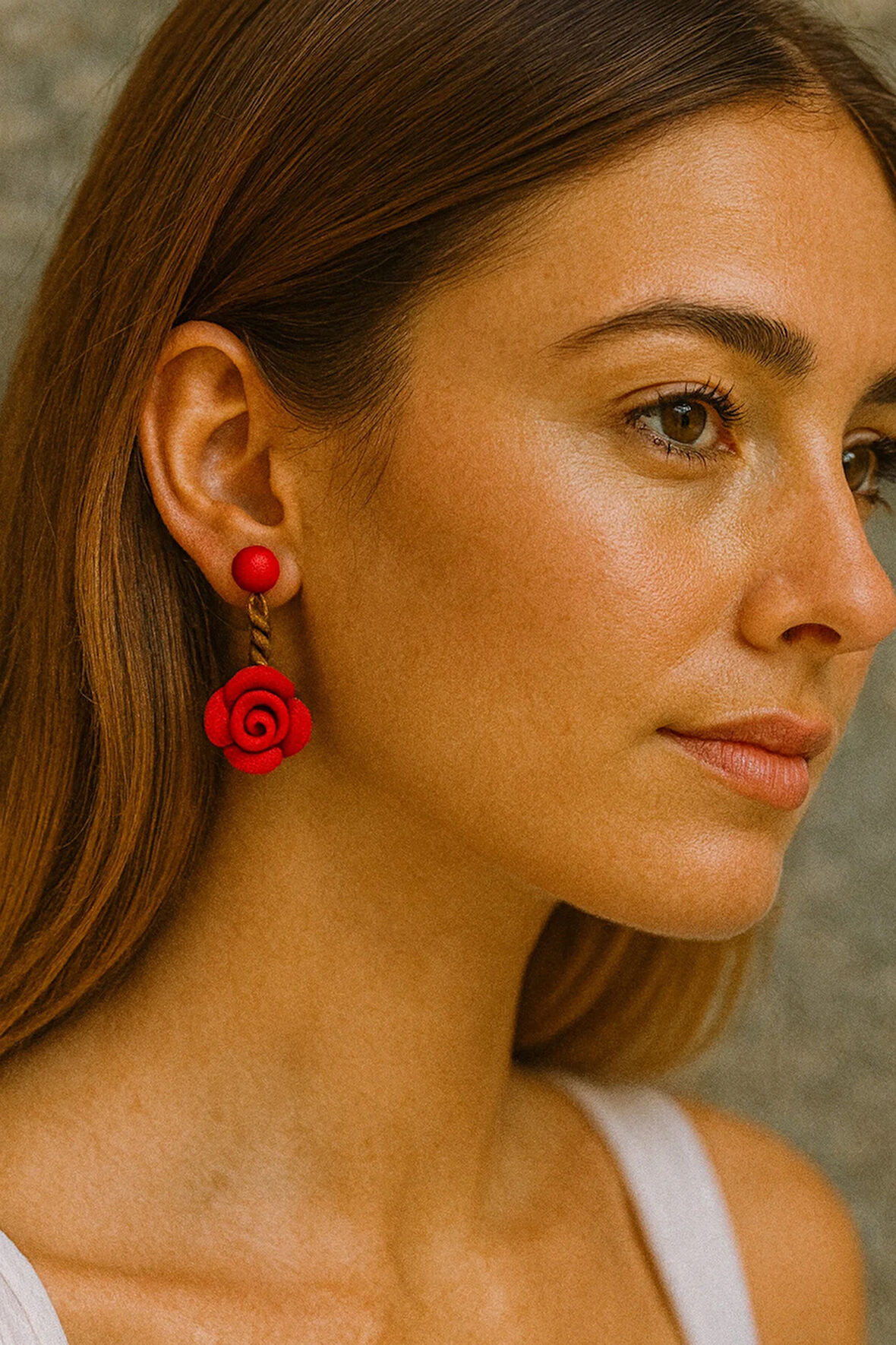 Lilly Rose El Yapımı Kırmızı Gül Detaylı Tasarım Polimer Kil Küpe