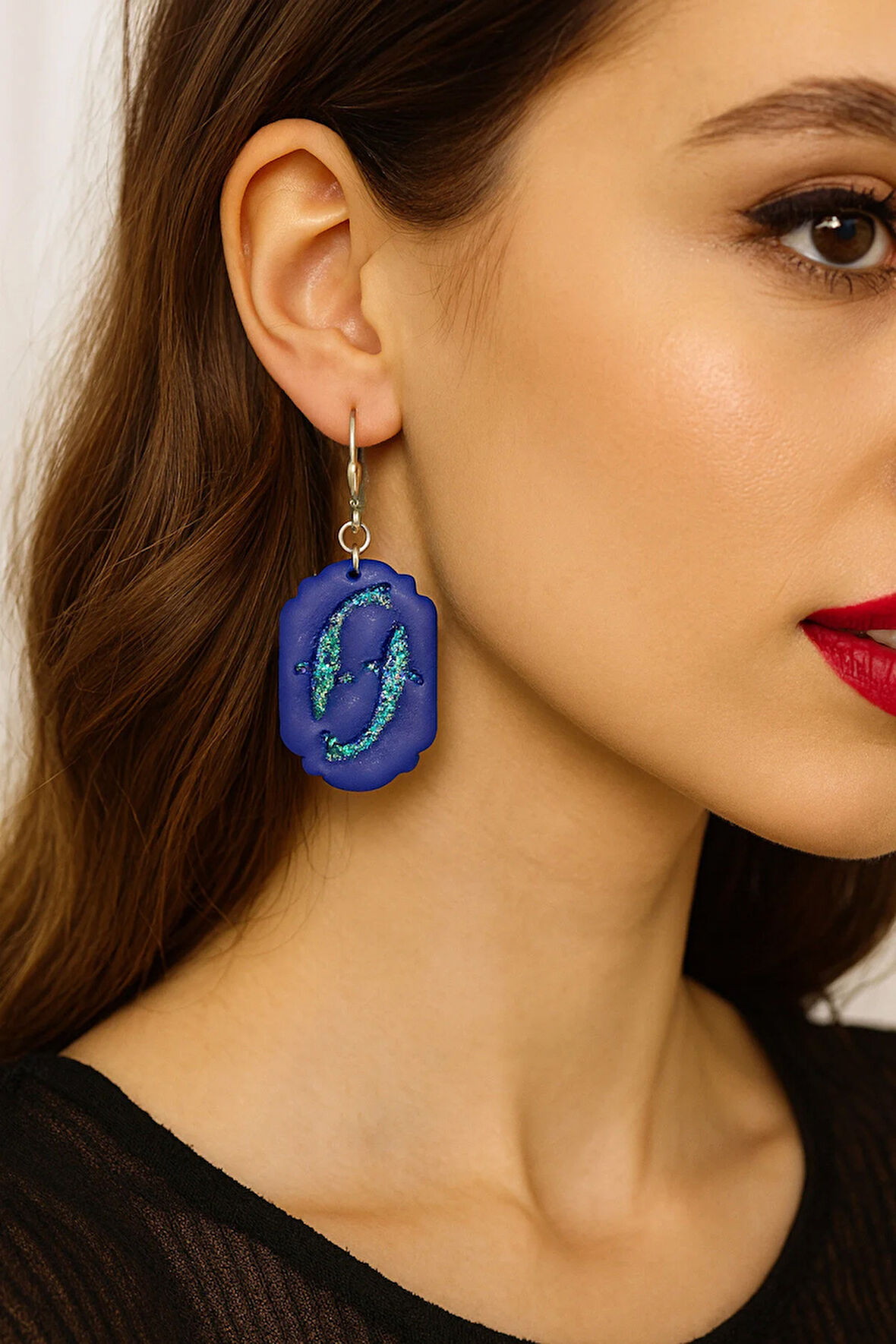 Pisces – Lacivert & Yeşil Işıltılı El Yapımı Balık Temalı Küpe