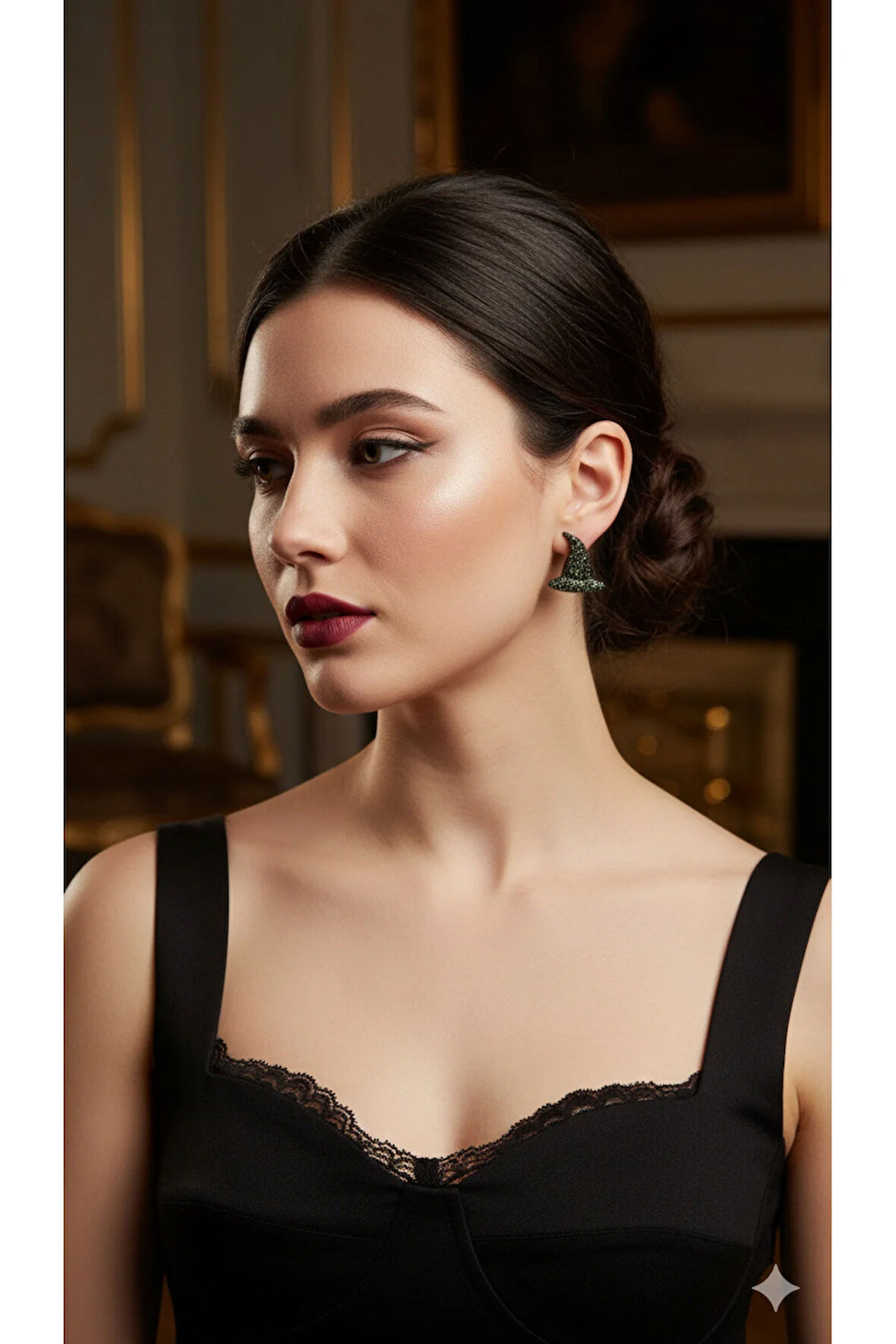 Midnight Witch El Yapımı Polimer Kil Küpe – Siyah Simli Şapka Tasarım