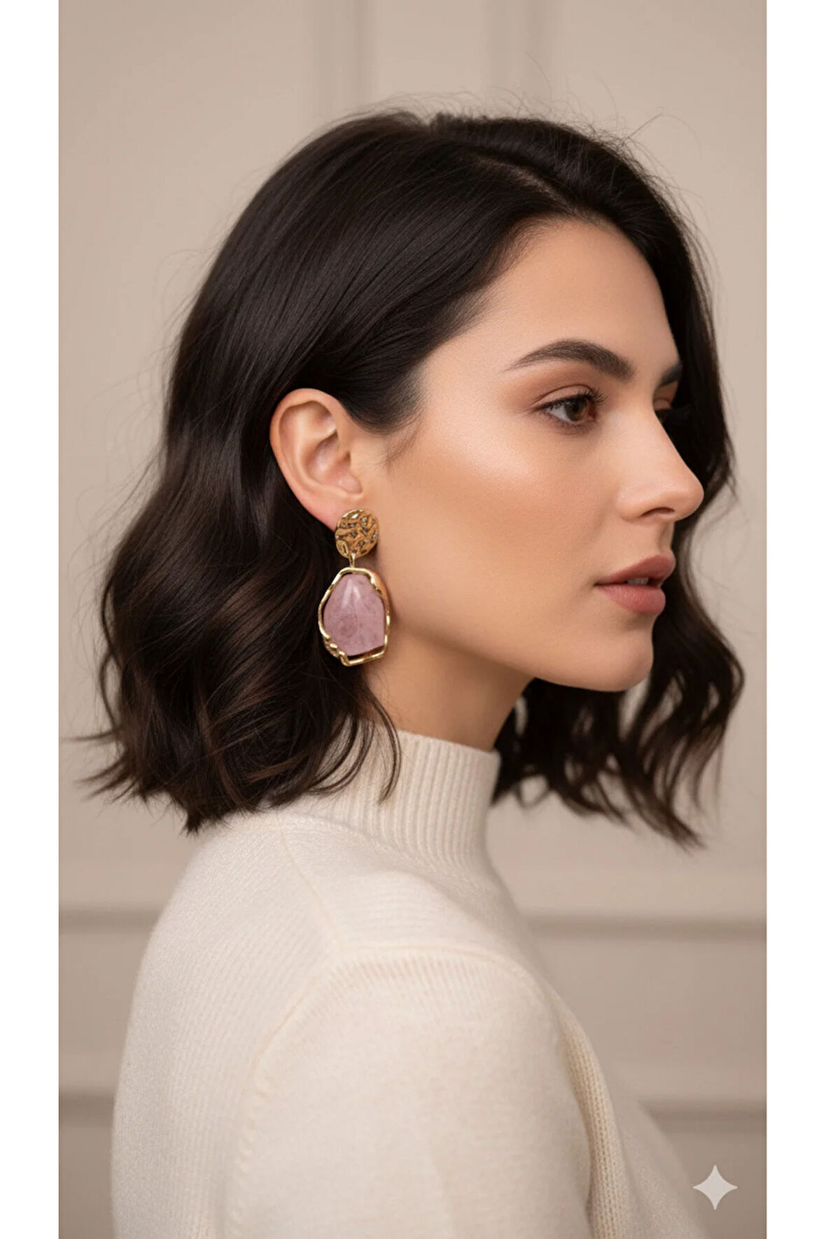 Rosalinda El Yapımı Polimer Kil Küpe – Pembe ve Altın Renkli Zarif Tasarım – Şık ve Modern Model