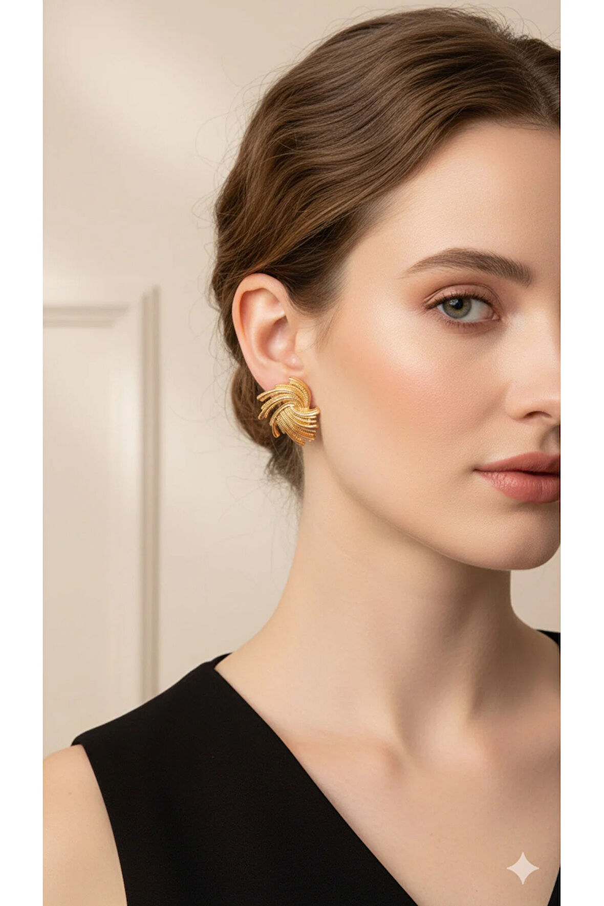 Orlène El Yapımı Polimer Kil Küpe – Altın Renkli Zarif Spiral Tasarım – Işıltılı ve Modern Model