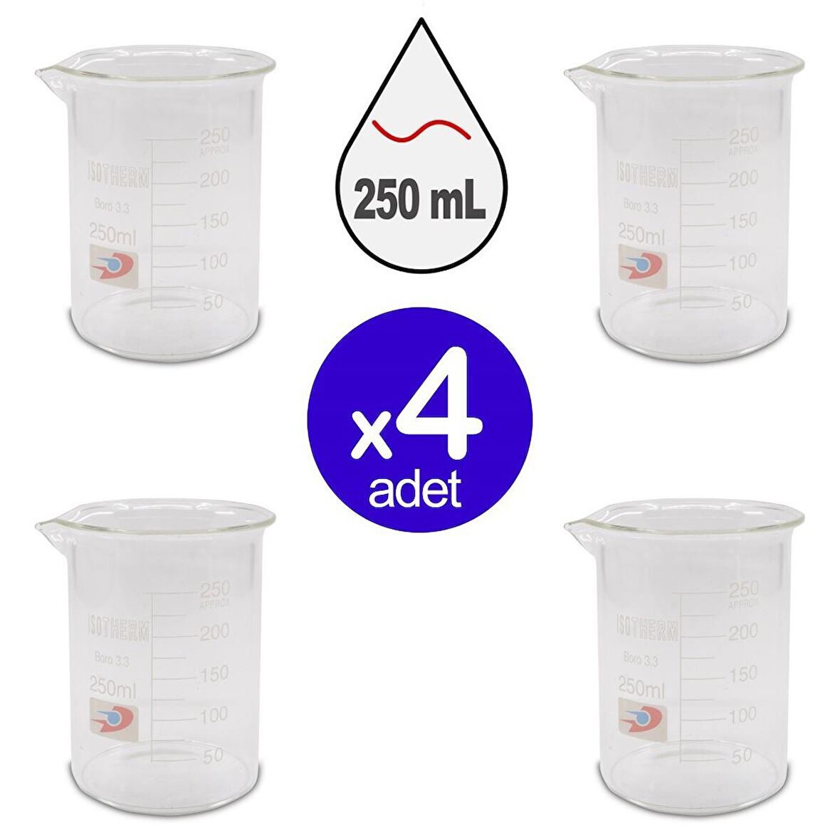 Dolar Kimya Cam Beher (Isotherm) | Kısa Form | 250 mL X 4 ADET