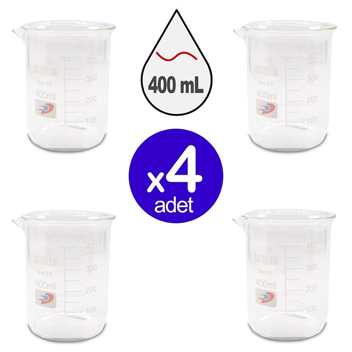 Dolar Kimya Cam Beher (Isotherm) | Kısa Form | 400 ml X 4 ADET