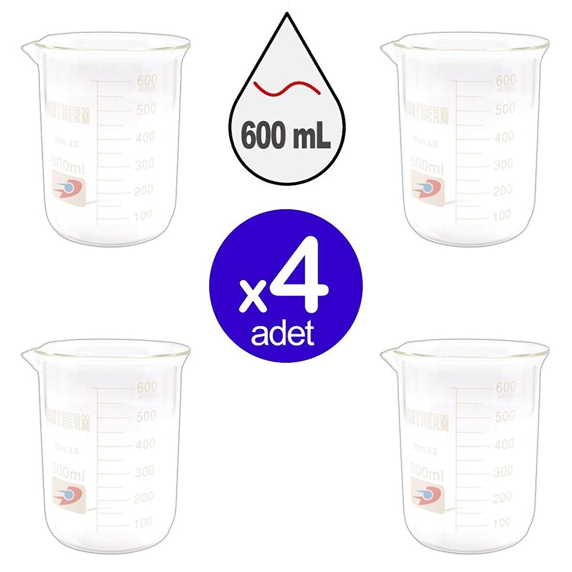 Dolar Kimya Cam Beher (Isotherm) | Kısa Form | 600 ml X 4 ADET