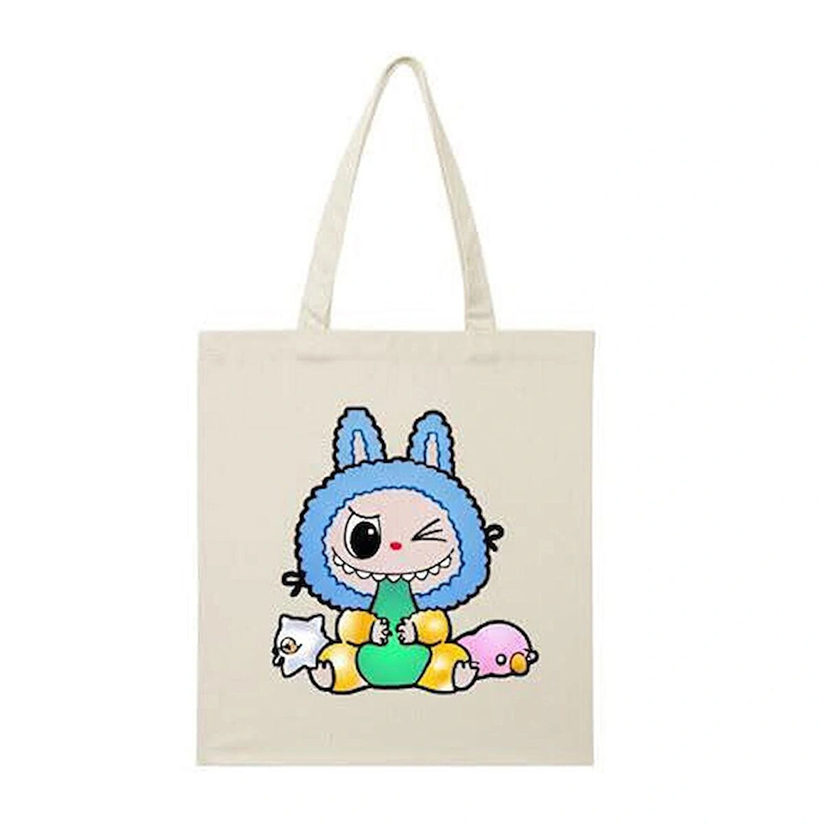 LABUBU BASKILI HAM KUMAŞ BEZ ÇANTA