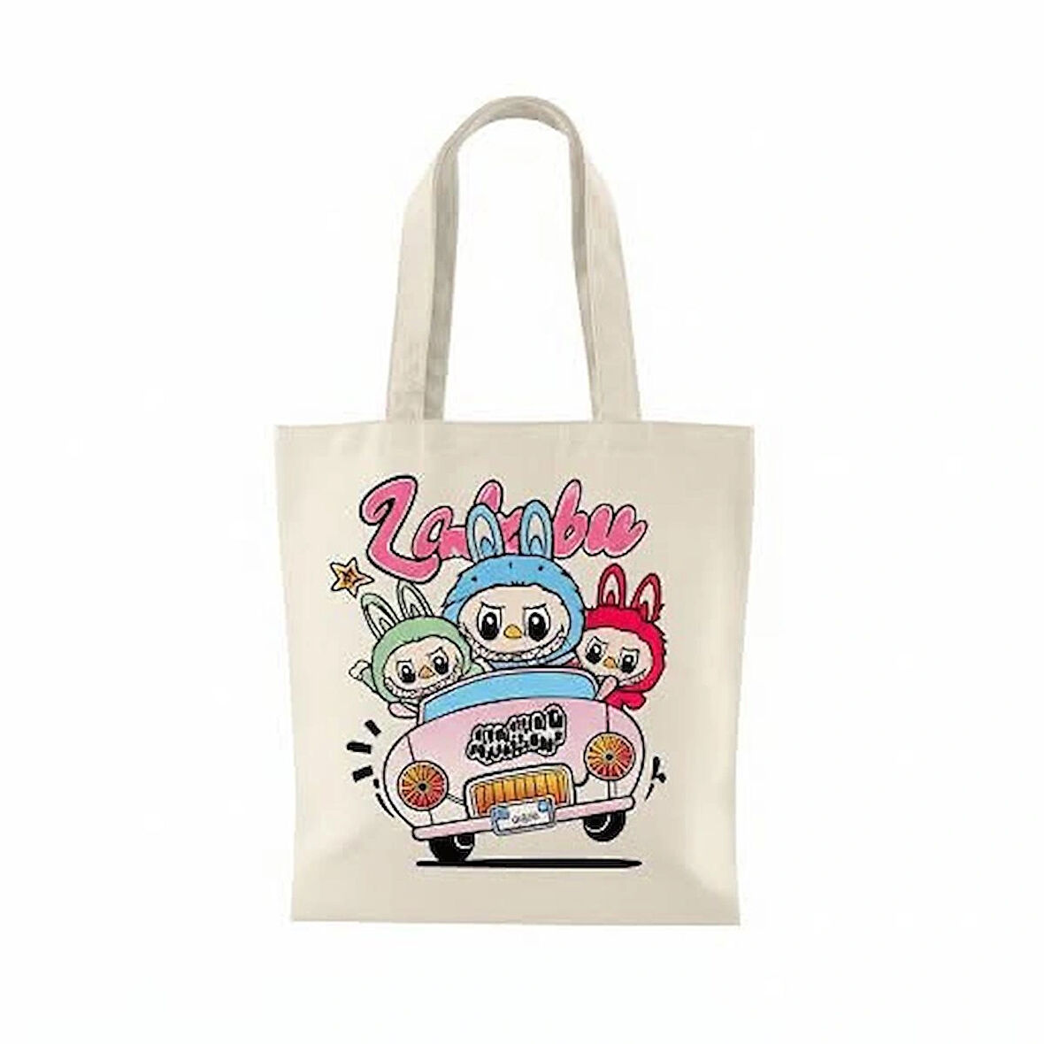 LABUBU BASKILI HAM KUMAŞ BEZ ÇANTA