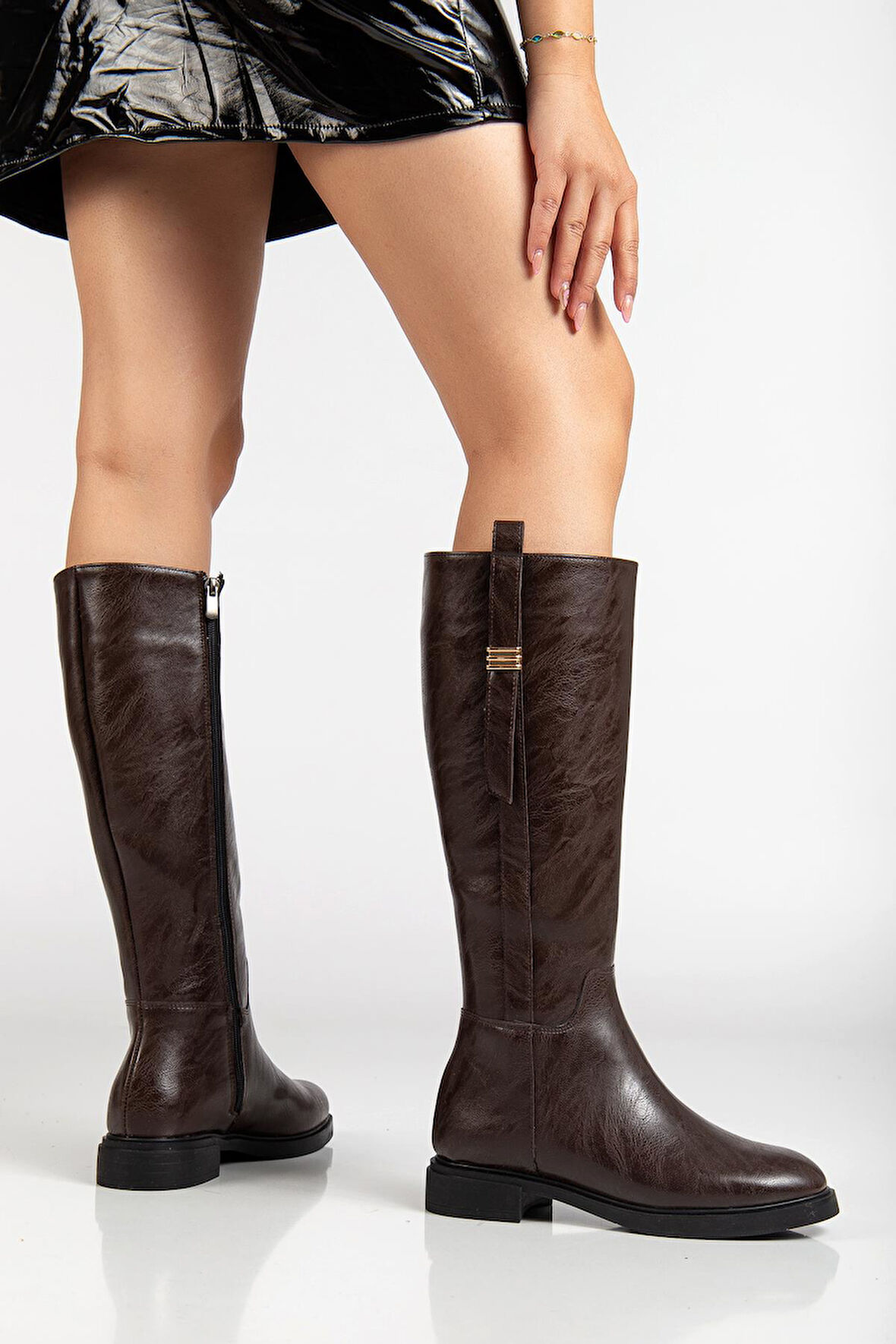 Suins Laby Model Fermuarlı Siyah Kahverengi Kadın Çizme